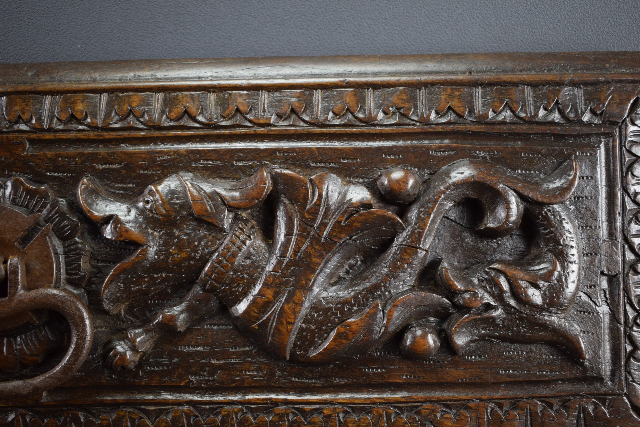 VINTAGE Antique French Carved Wood Pediment Drawer Pull Front
