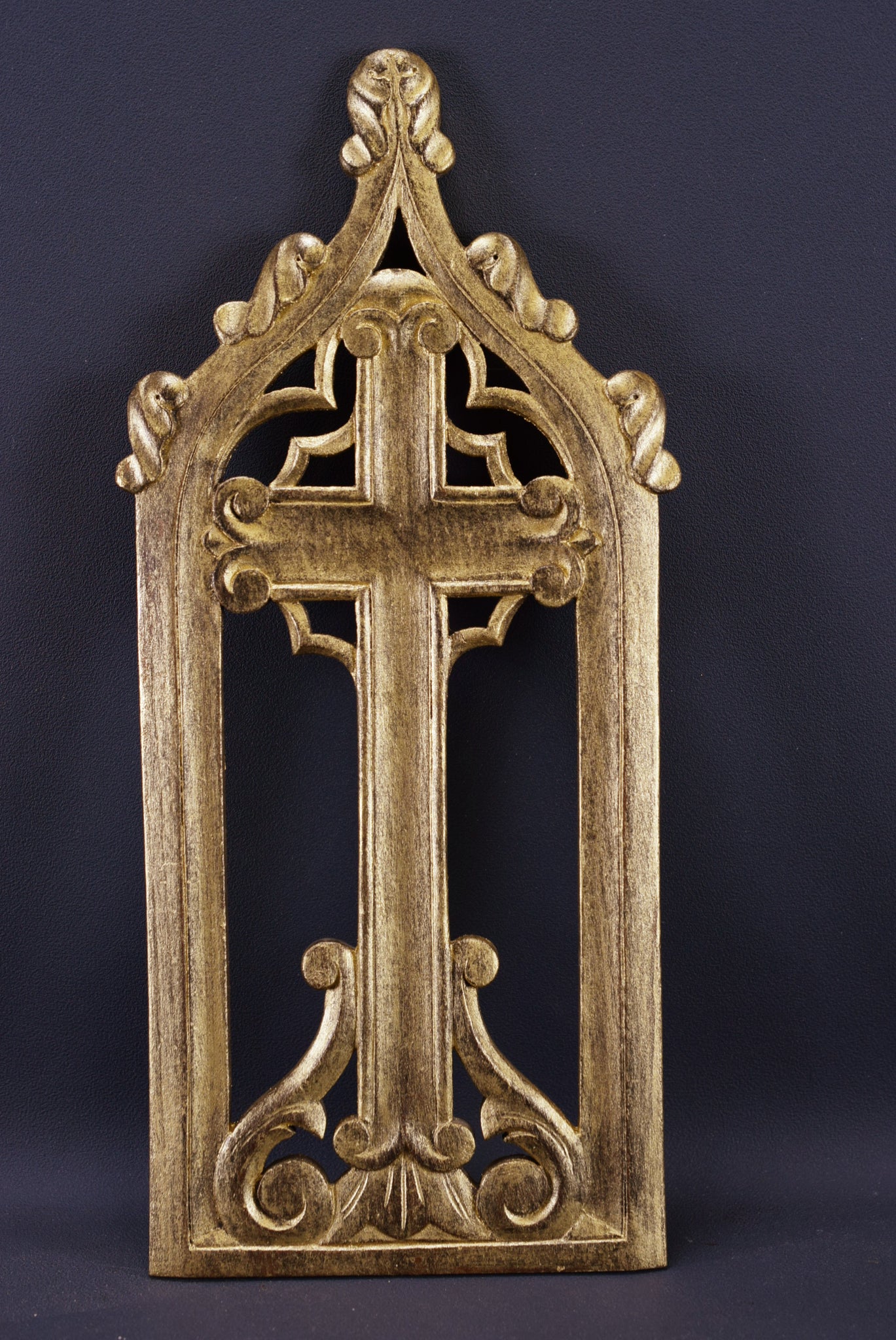 French Vintage Gold Wood Gothic Wall Cross