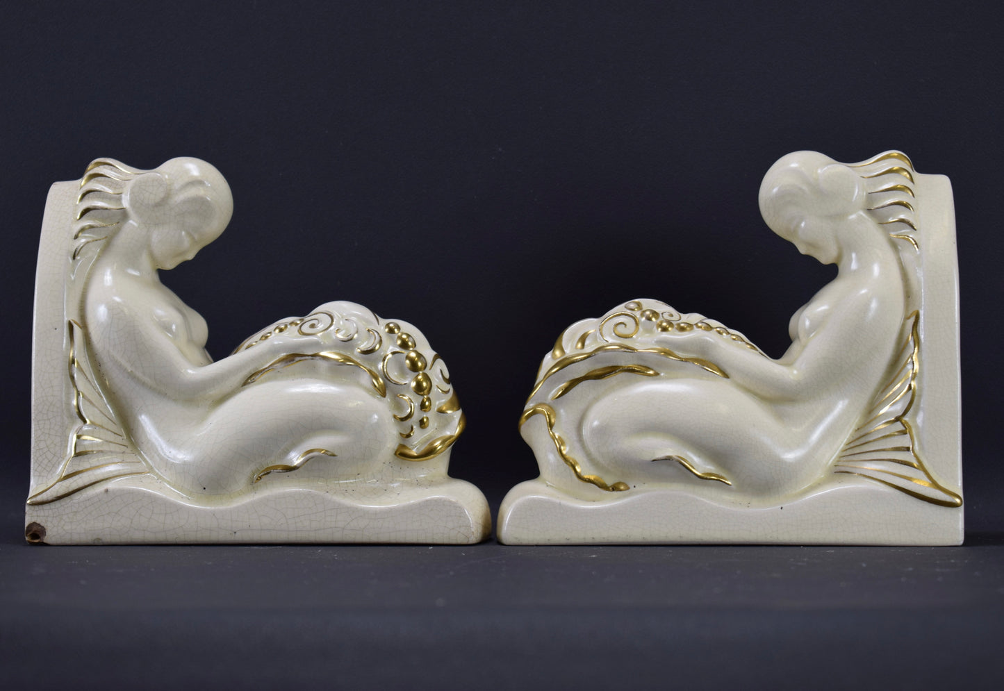 Art Deco Mermaid Bookends Lejan