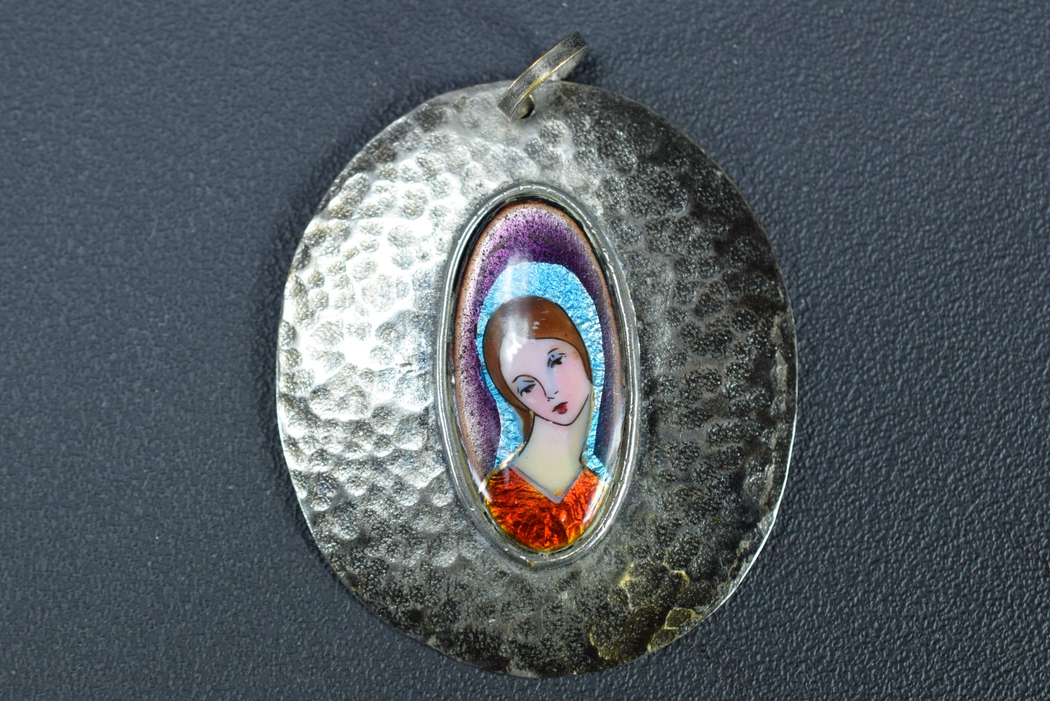 Vintage Large Enamel Mary Medal