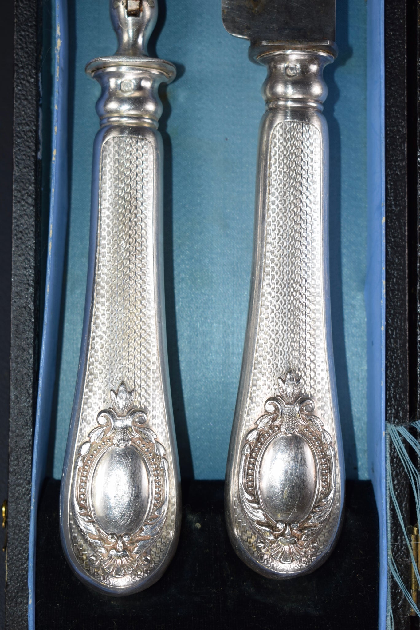 2pc Silver Carving Set Knife Vintage French Guilloche Silver