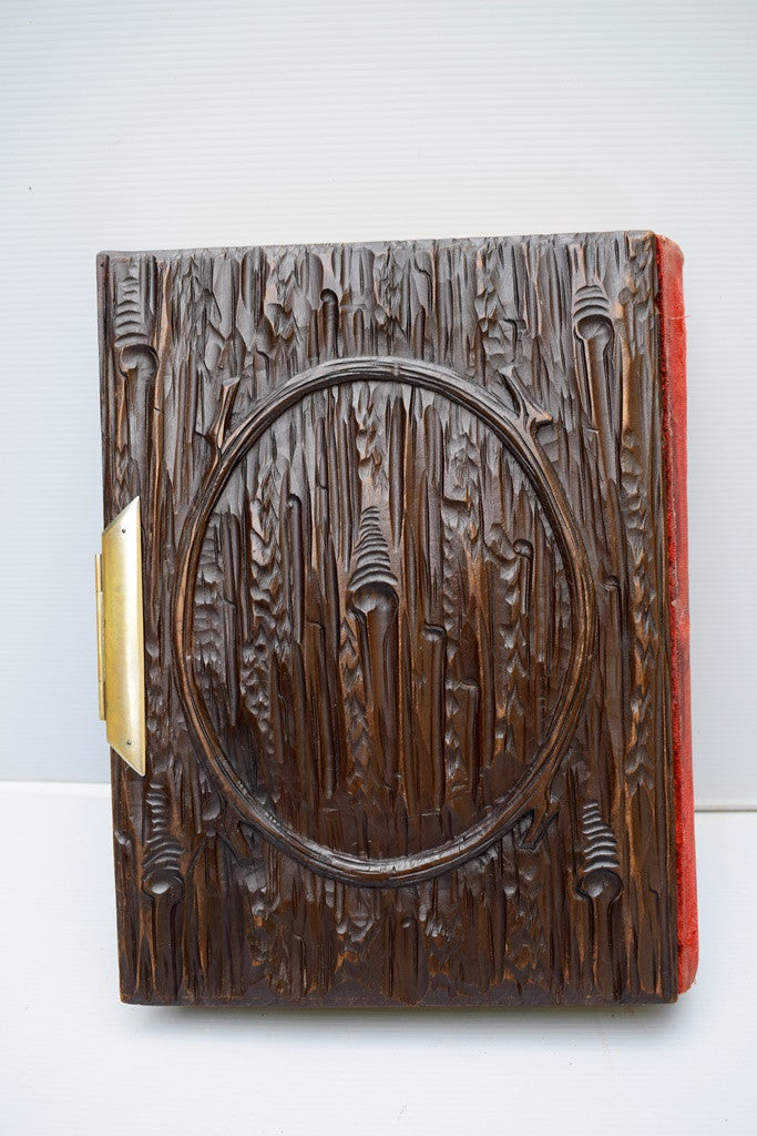 French Antique Black Forest Hand Carved Cover Photograph Album - Charmantiques