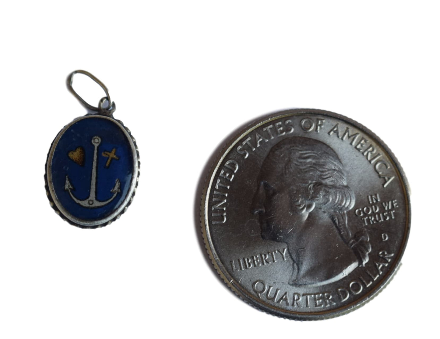 French Antique Religious Sterling Silver Our Lady Virgin Mary Anchor Medal - Charmantiques