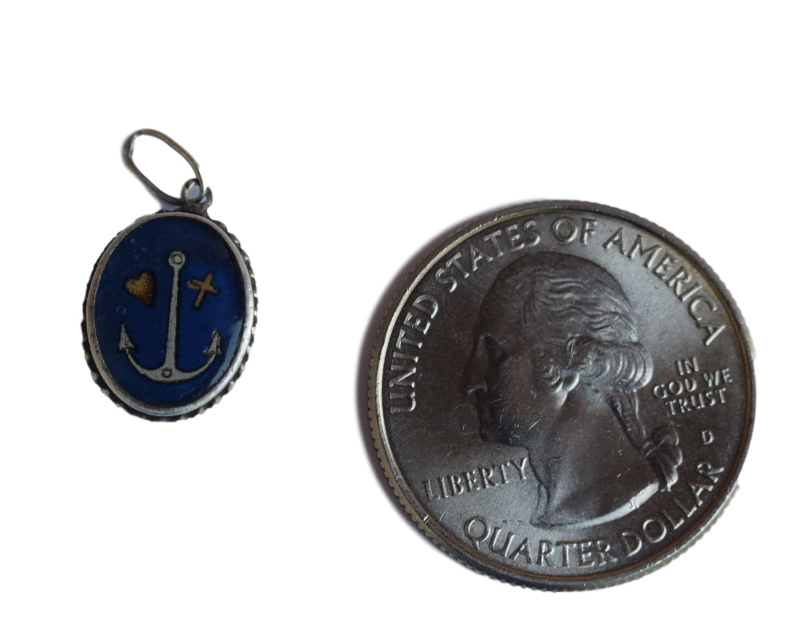 French Antique Religious Sterling Silver Our Lady Virgin Mary Anchor Medal - Charmantiques