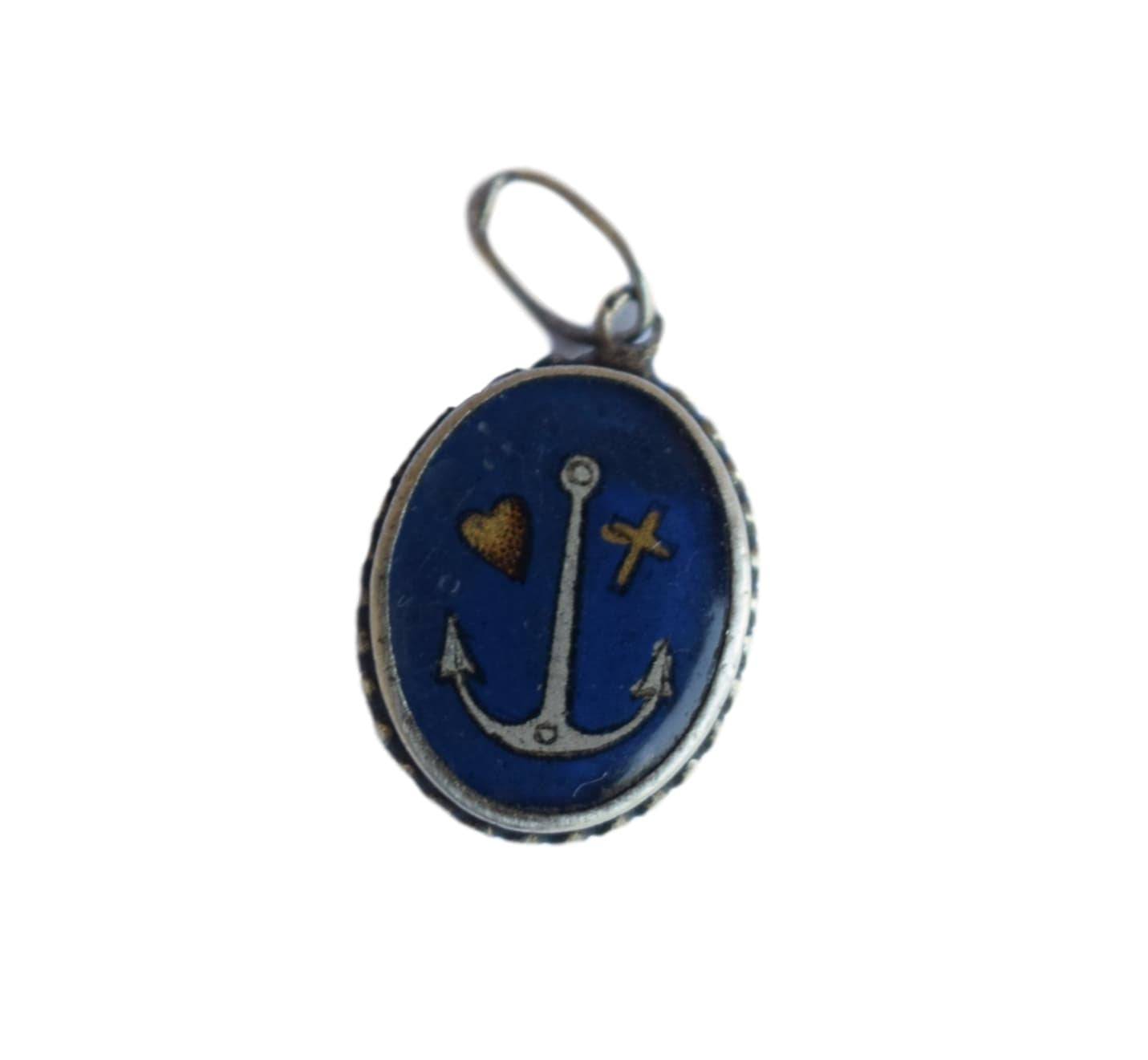 French Antique Religious Sterling Silver Our Lady Virgin Mary Anchor Medal - Charmantiques