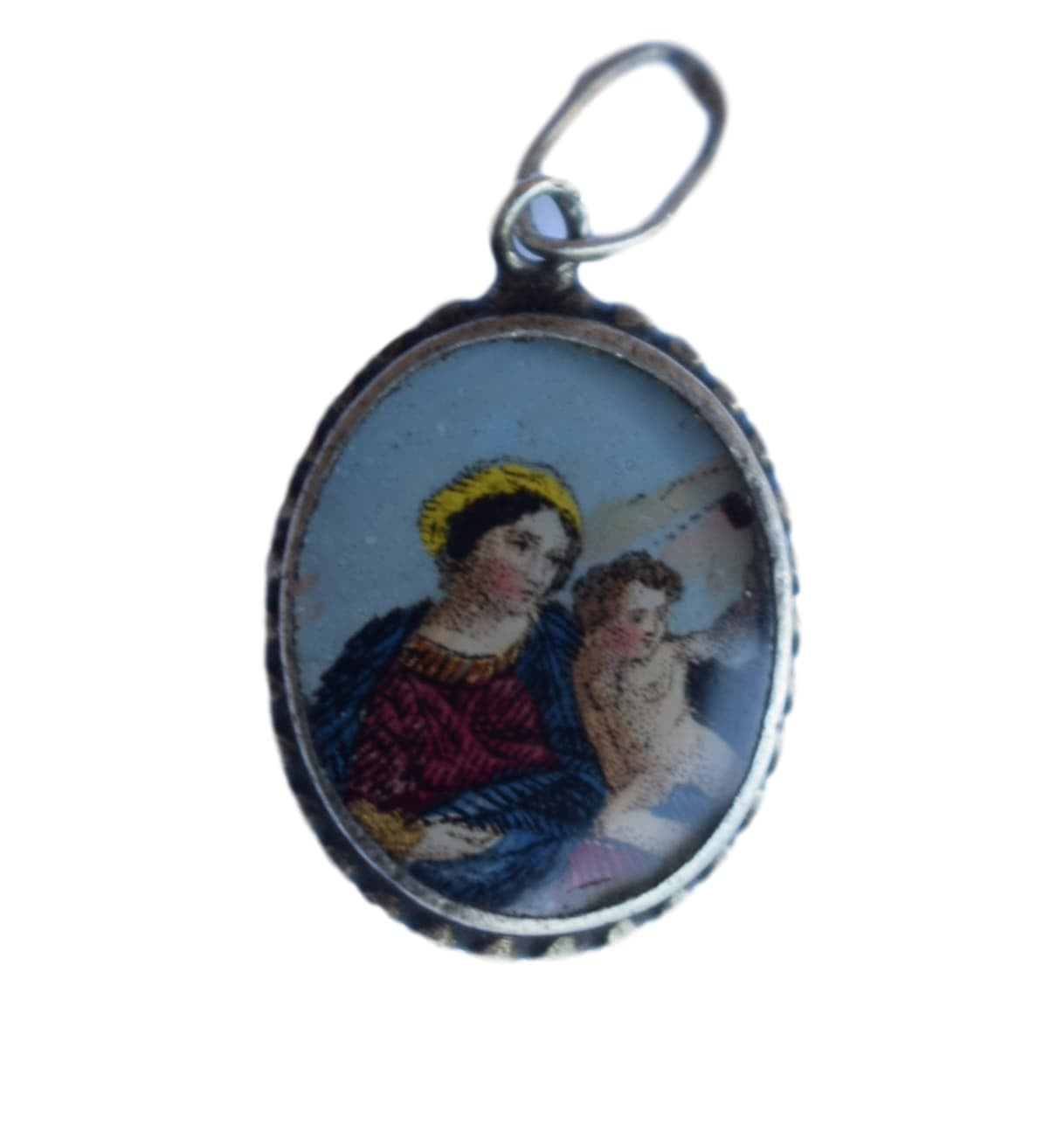 French Antique Religious Sterling Silver Our Lady Virgin Mary Anchor Medal - Charmantiques