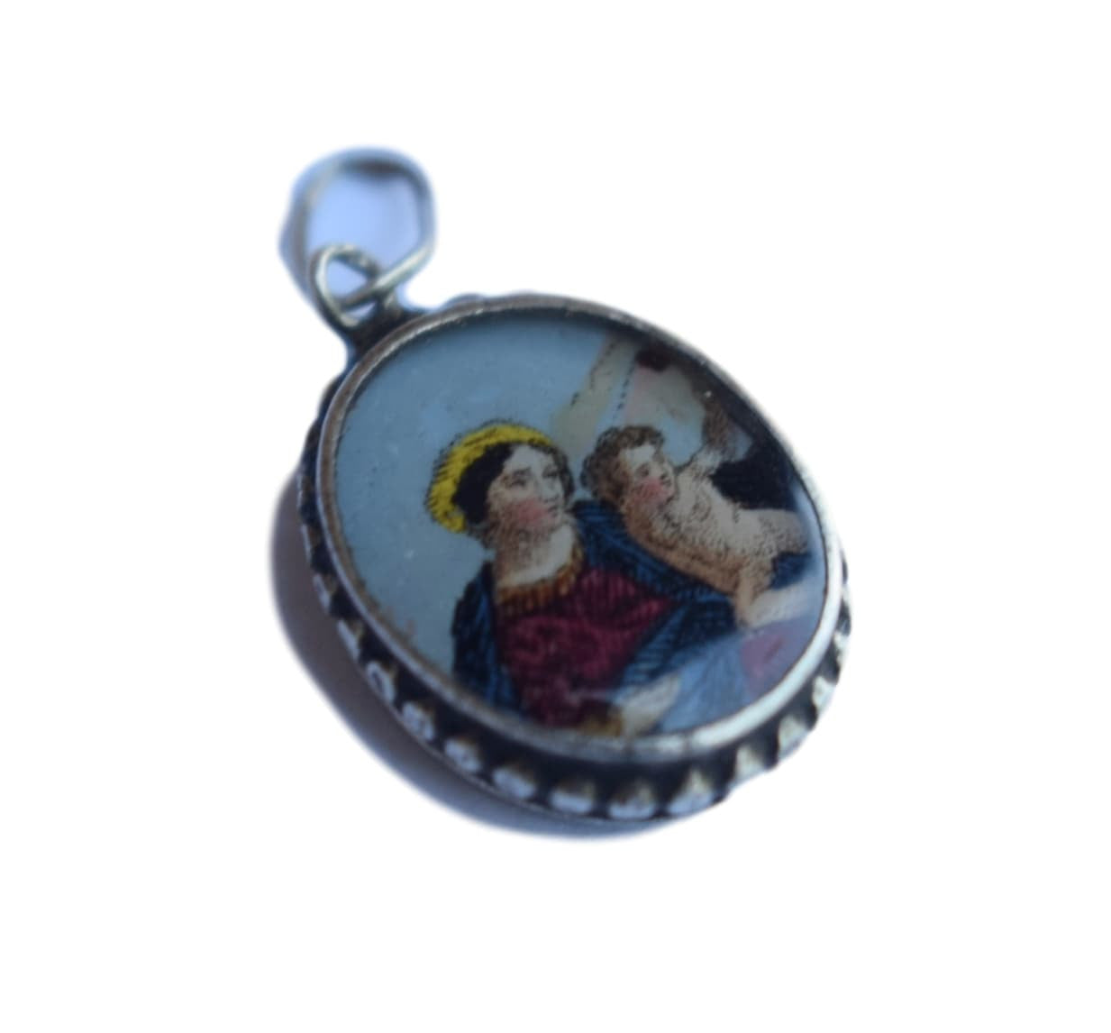 French Antique Religious Sterling Silver Our Lady Virgin Mary Anchor Medal - Charmantiques