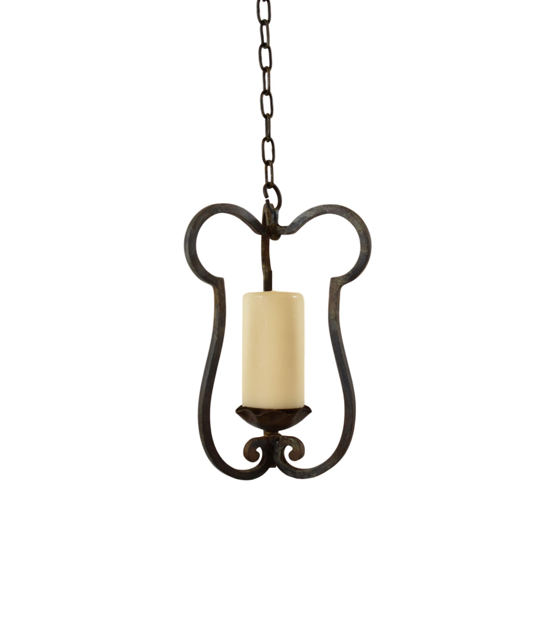 Arts and Crafts French Wrought Iron Lantern Hanging Candle Holder Lamp