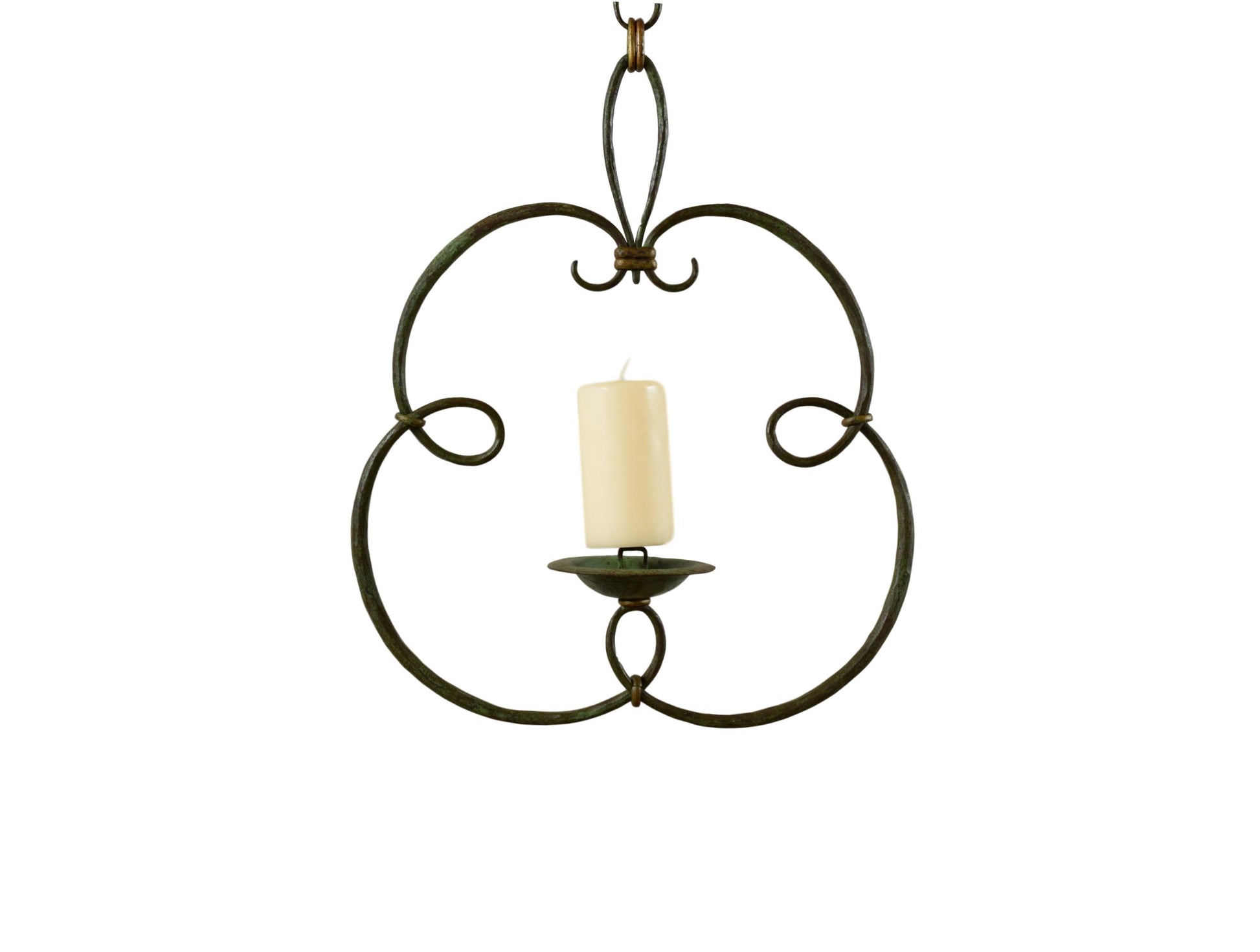 French Antique Wrought Iron Lantern Hanging Candle Holder Lamp