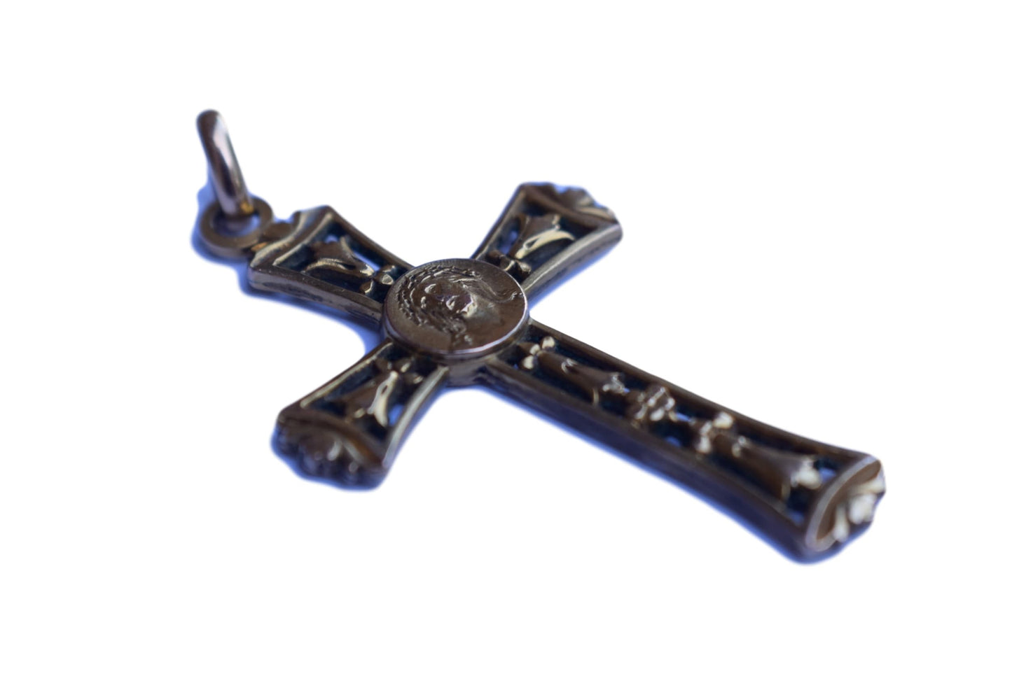 French Antique Religious Fix Gold Pendant Cross - Charmantiques