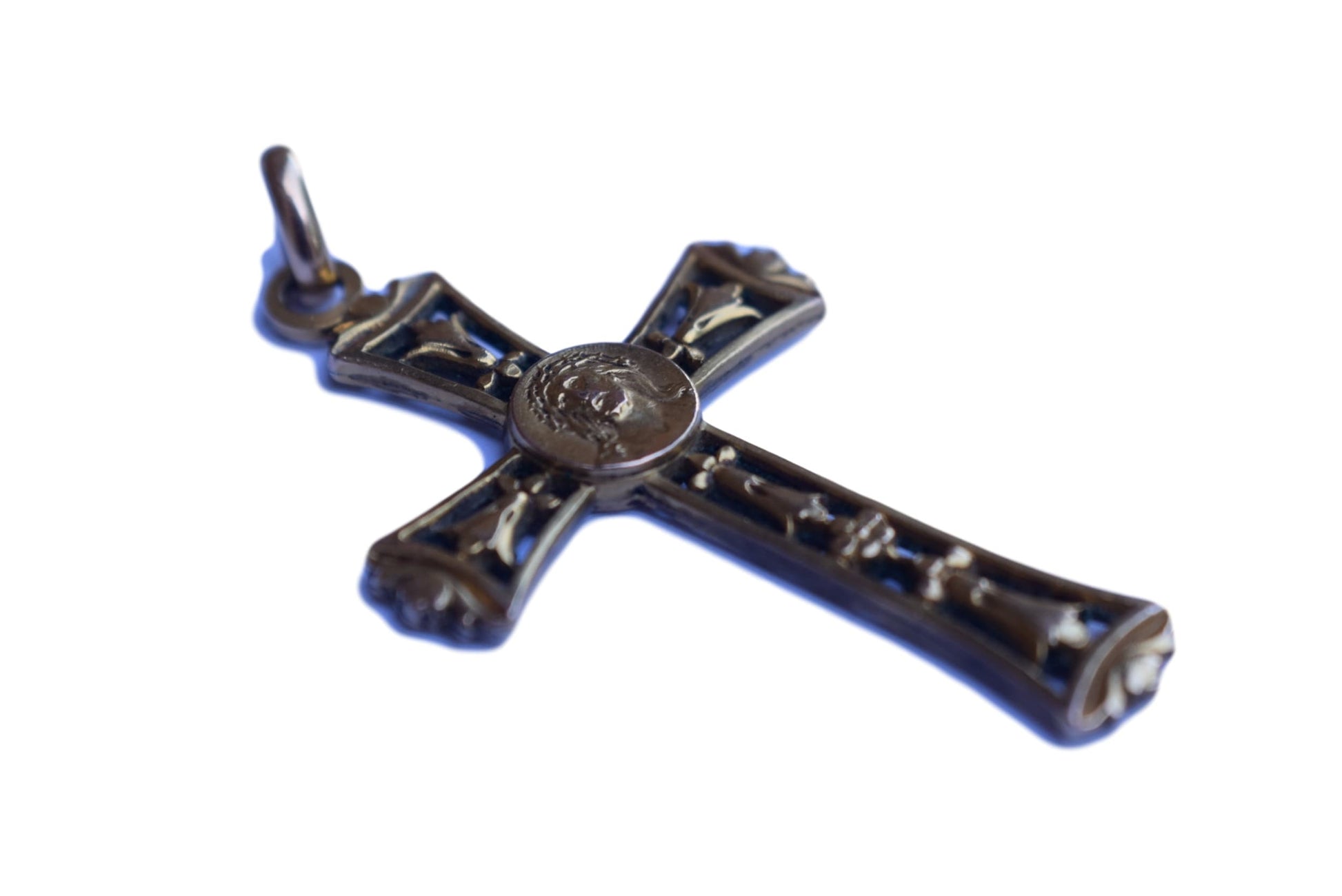 French Antique Religious Fix Gold Pendant Cross - Charmantiques