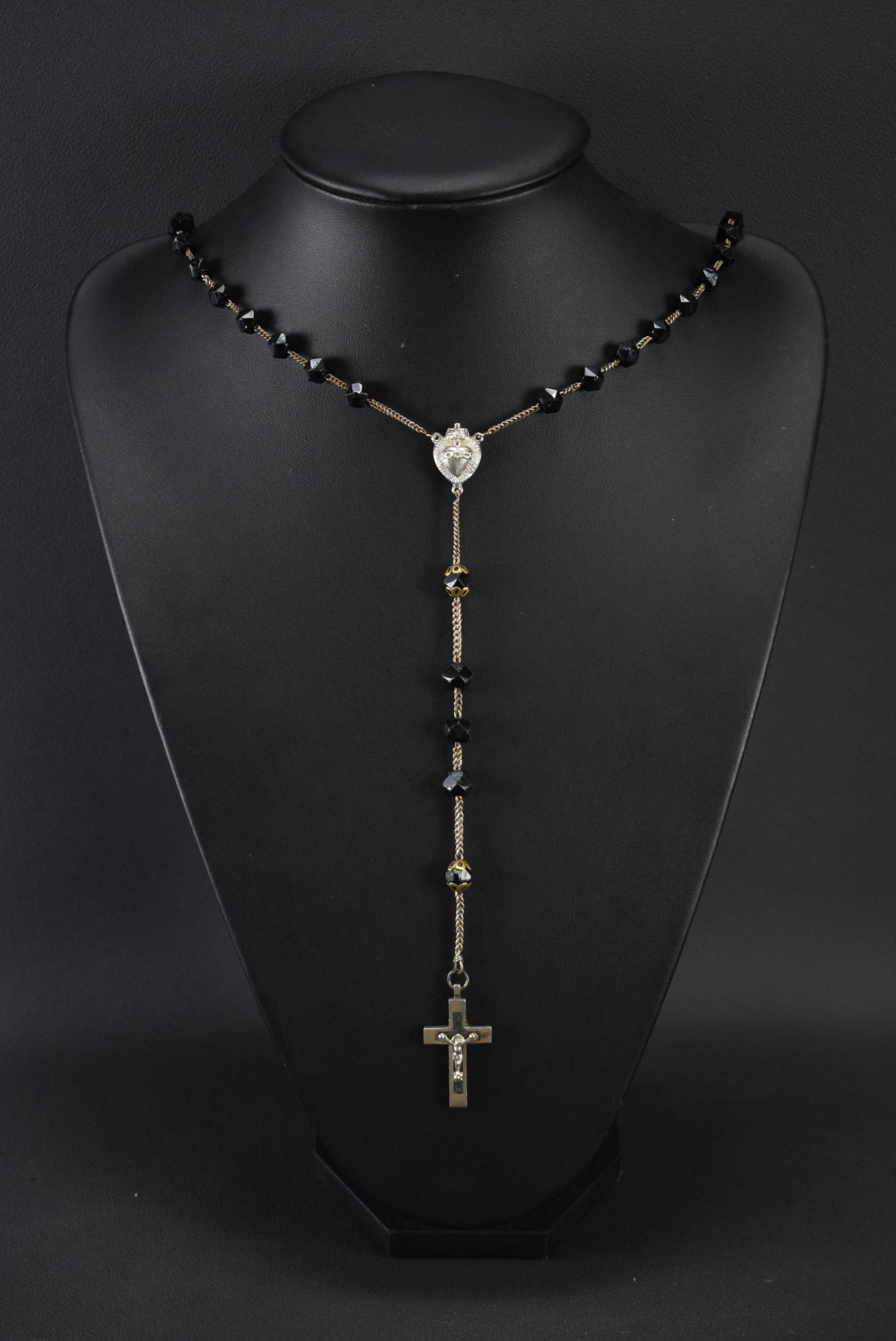 Rare Antique Black Beads Saced Heart Rosary Lourdes