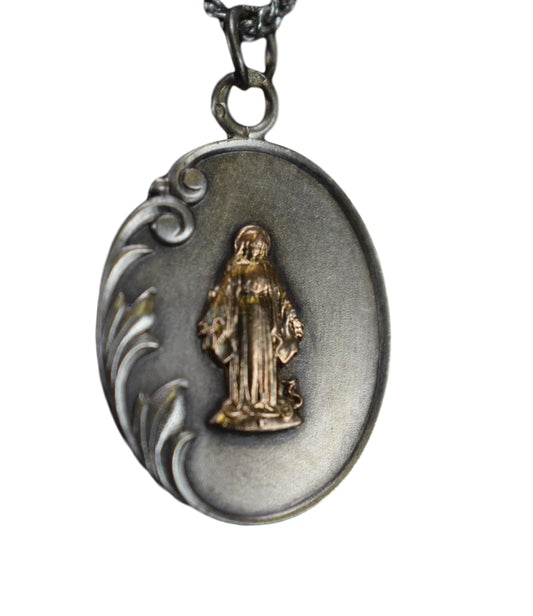 Communion Medal French Antique Sterling Silver & Gold Pendant