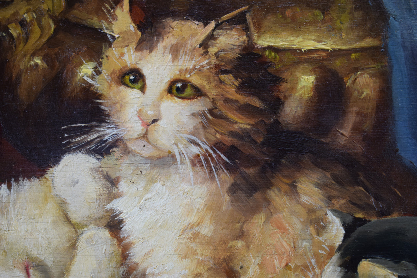 Kitten Oil Painting on Wood Panel After Leon Huber