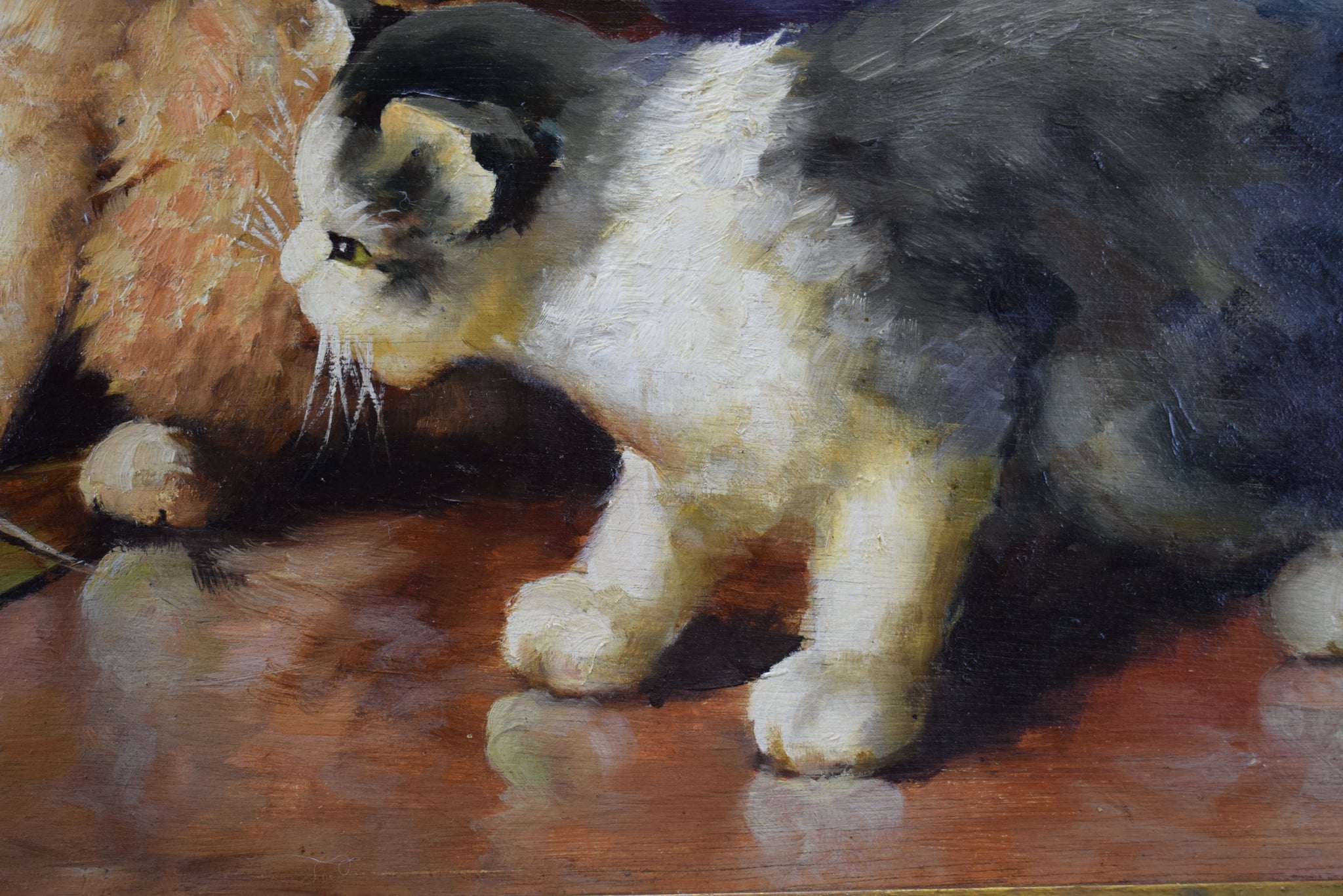 Kitten Oil Painting on Wood Panel After Leon Huber