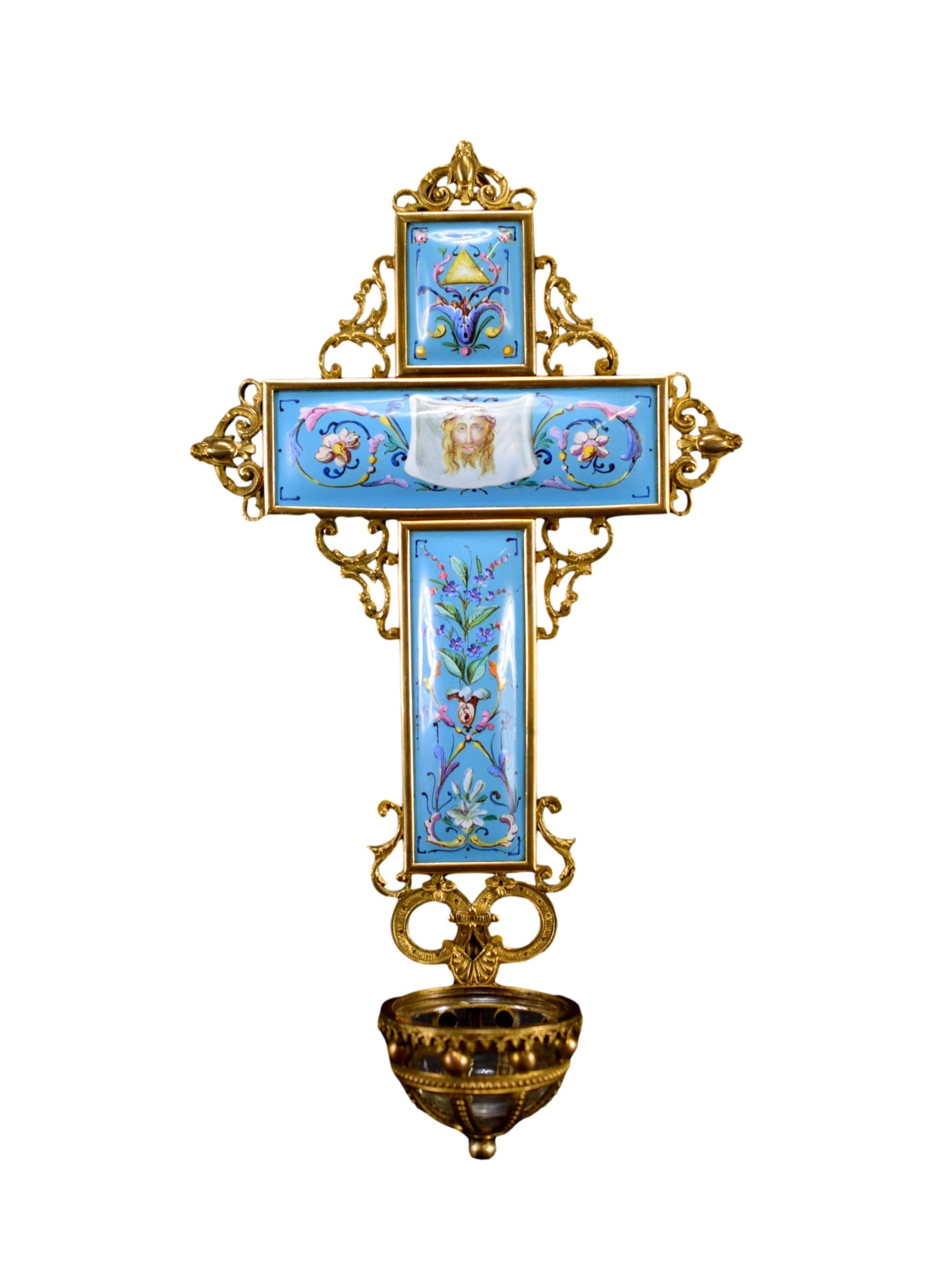 Vintage Blue Holy Water Font Veronica Veil Holy Face of Jesus