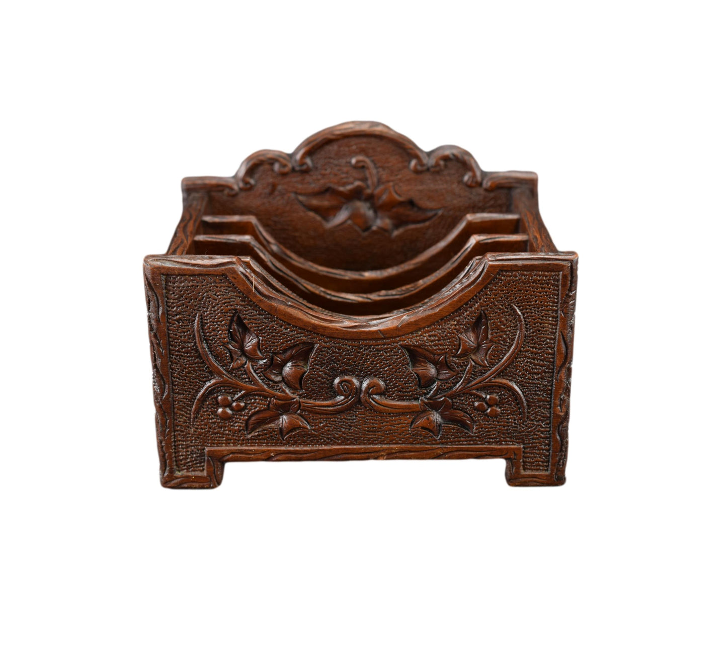 Black Forest Carved Wood Desk Letter Rack Holder Caddy Holder