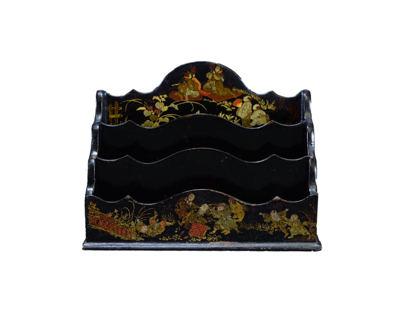Victorian Paper Mache Desk Letter Rack Holder Caddy Holder