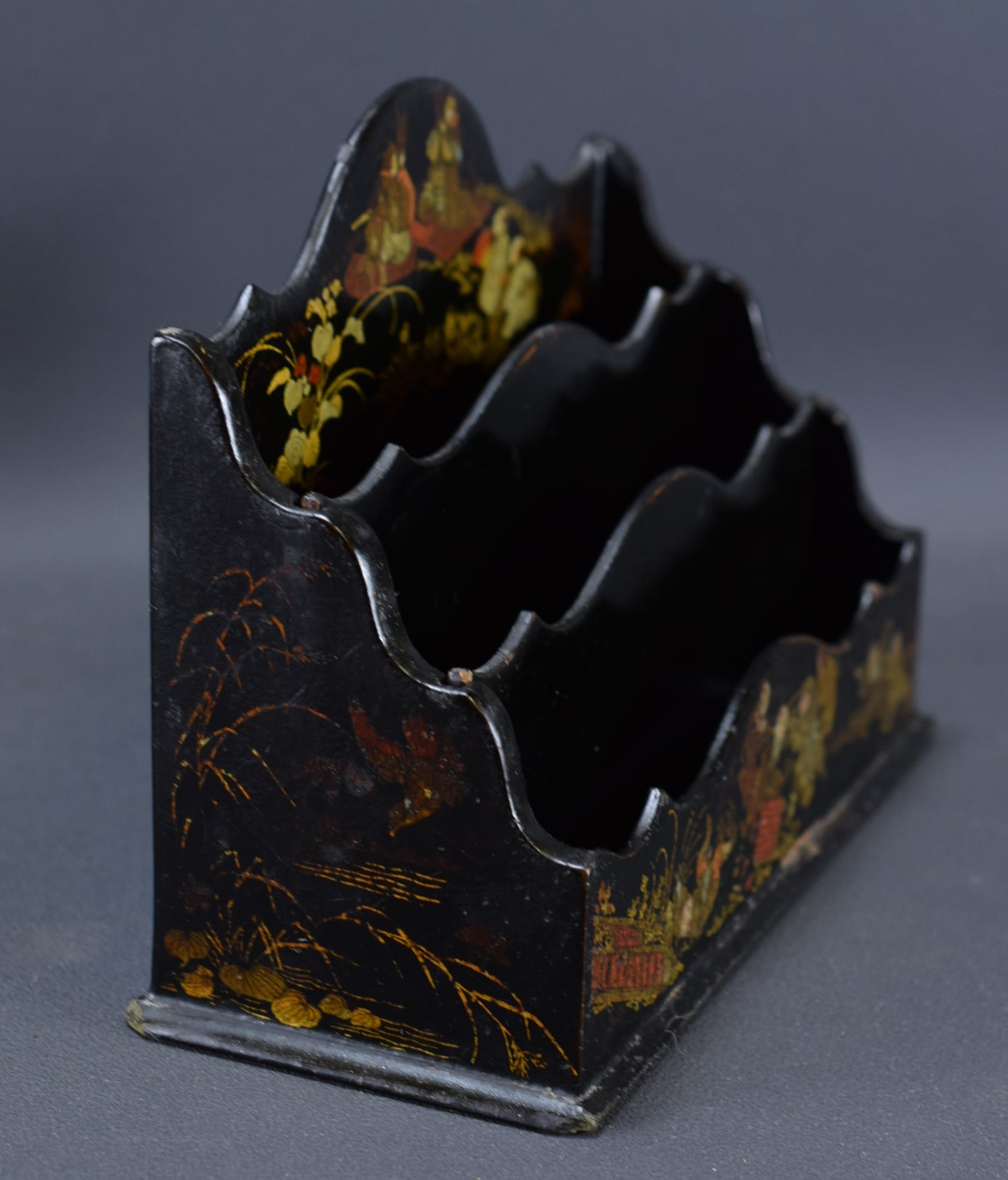 Victorian Paper Mache Desk Letter Rack Holder Caddy Holder