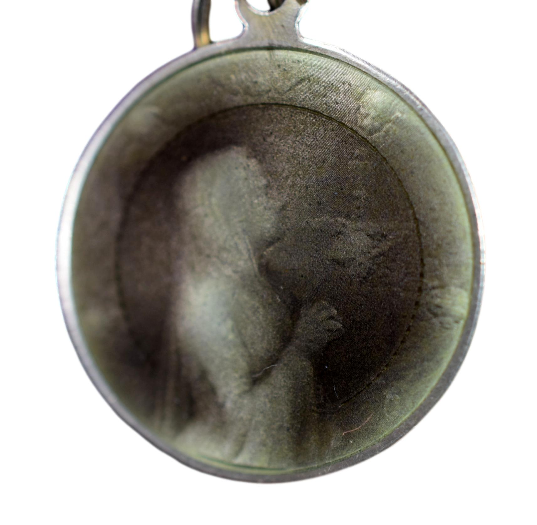 Vintage Sterling Silver & Green Enamel Medal of Communion