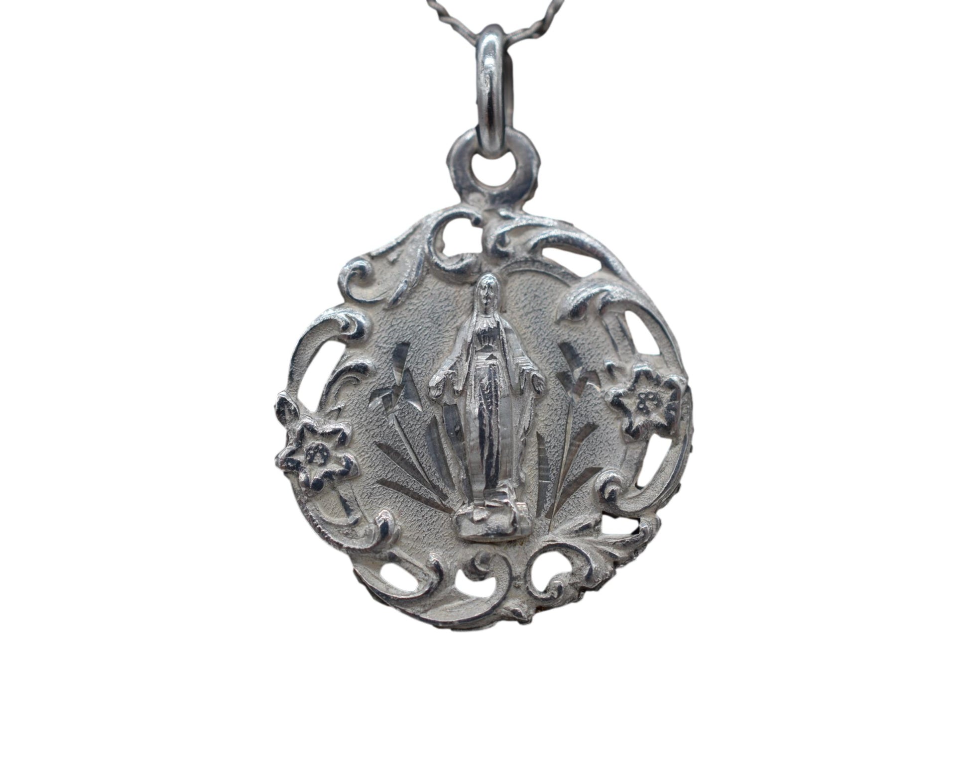 French Vintage Sterling Silver Mary Medal