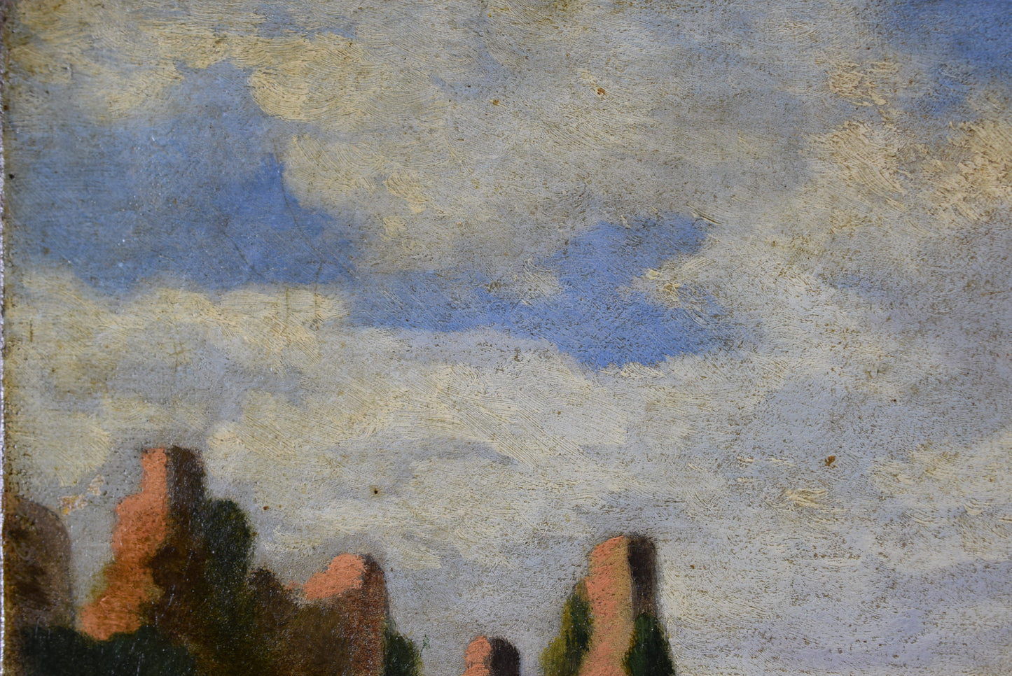 Vintage Oil Painting On Canvas Boat Pastoral Landscape French School