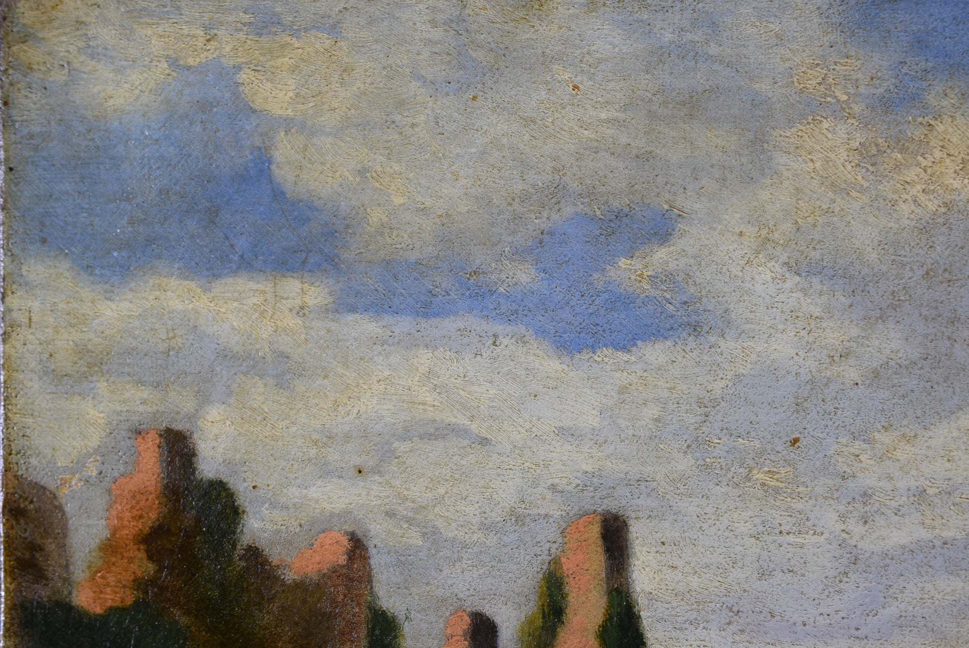 Vintage Oil Painting On Canvas Boat Pastoral Landscape French School