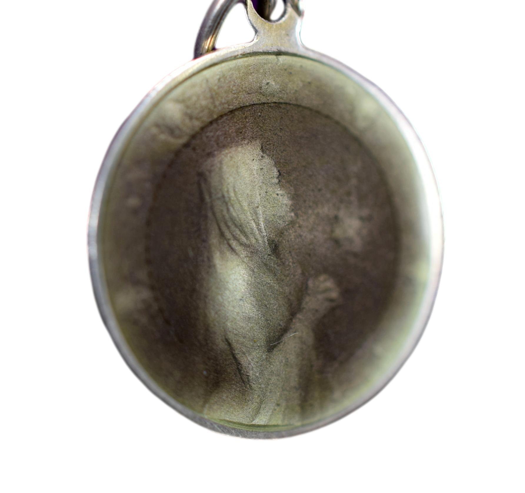 Vintage Sterling Silver & Green Enamel Medal of Communion