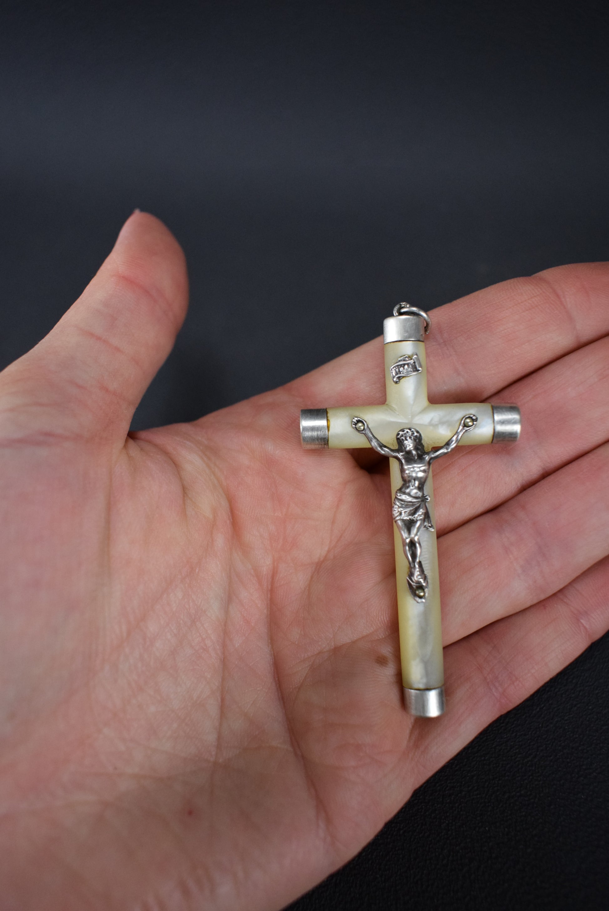 Sterling Silver & Mop Cross Pendant - Charmantiques