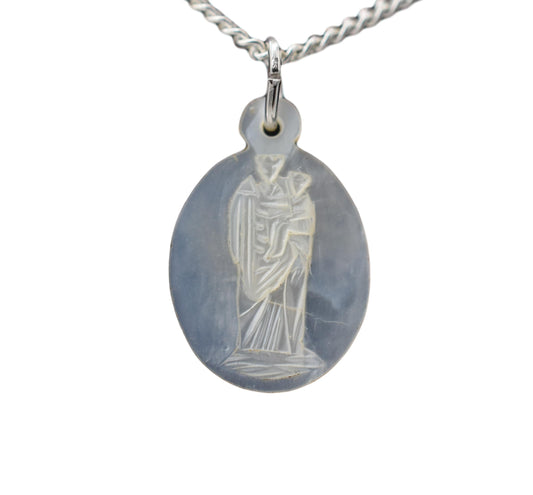 Notre Dame des Flots Carved Mother of Pearl Medal