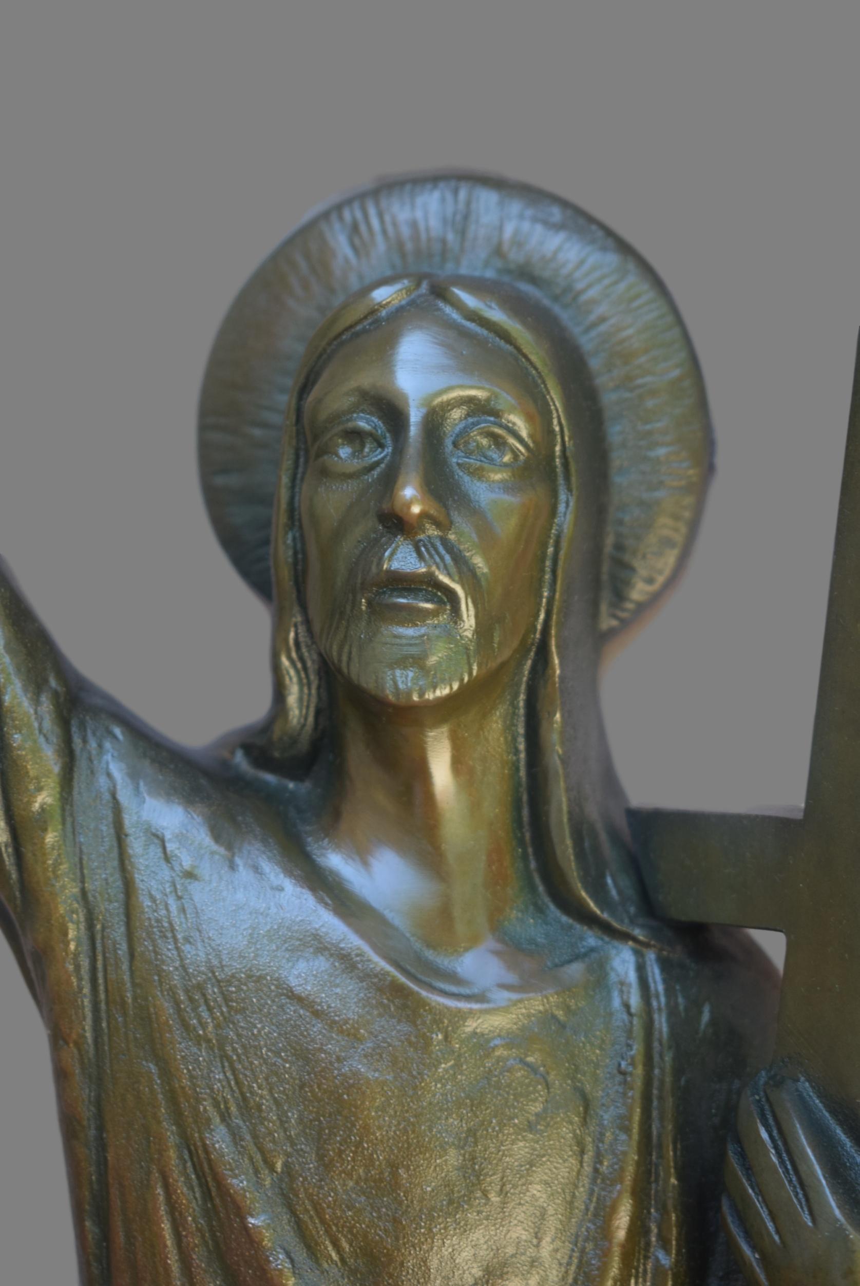Art Deco Bronze Jesus Statue - Charmantiques