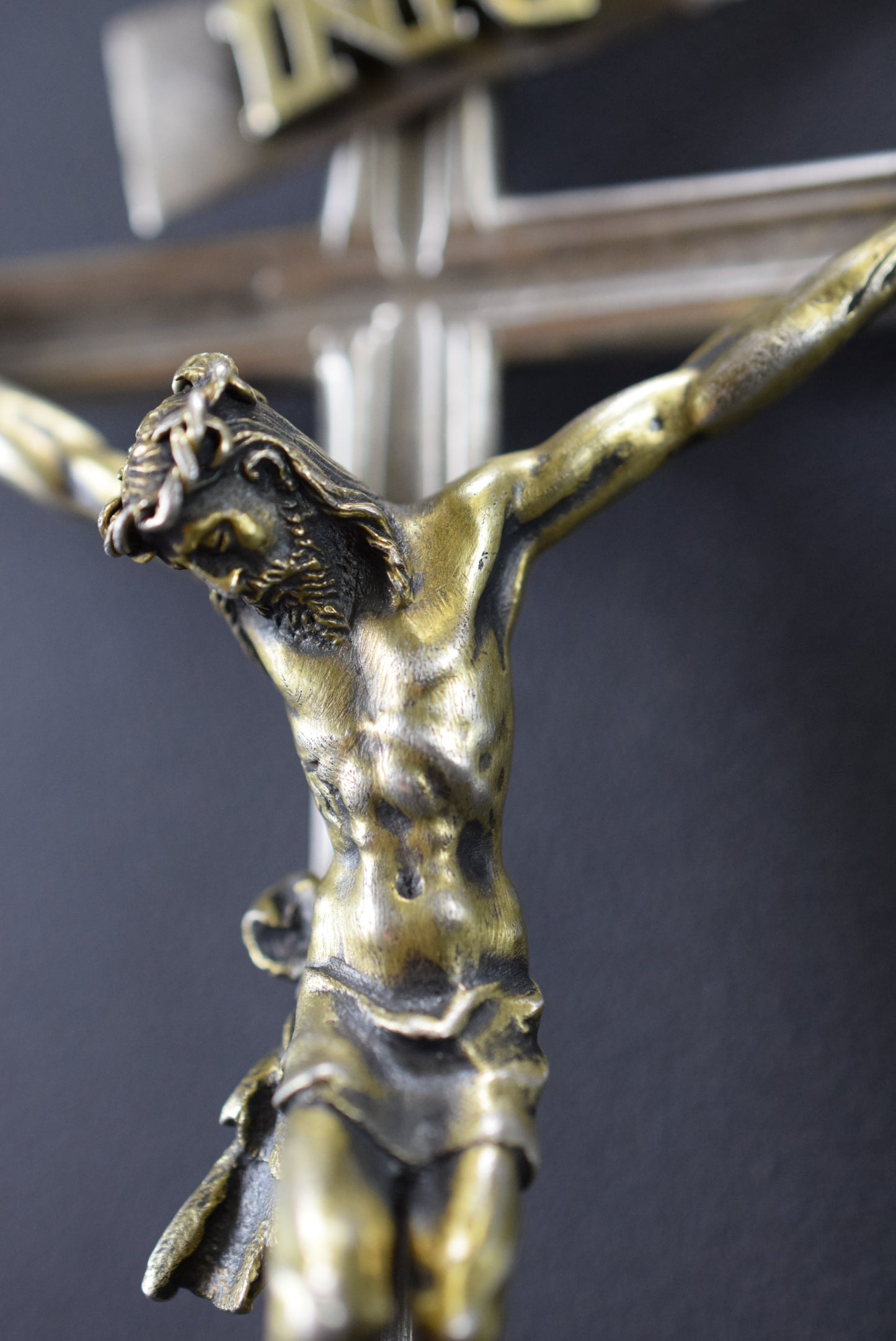 RARE Antique French 19th.C Bronze Wall Crucifix Cross