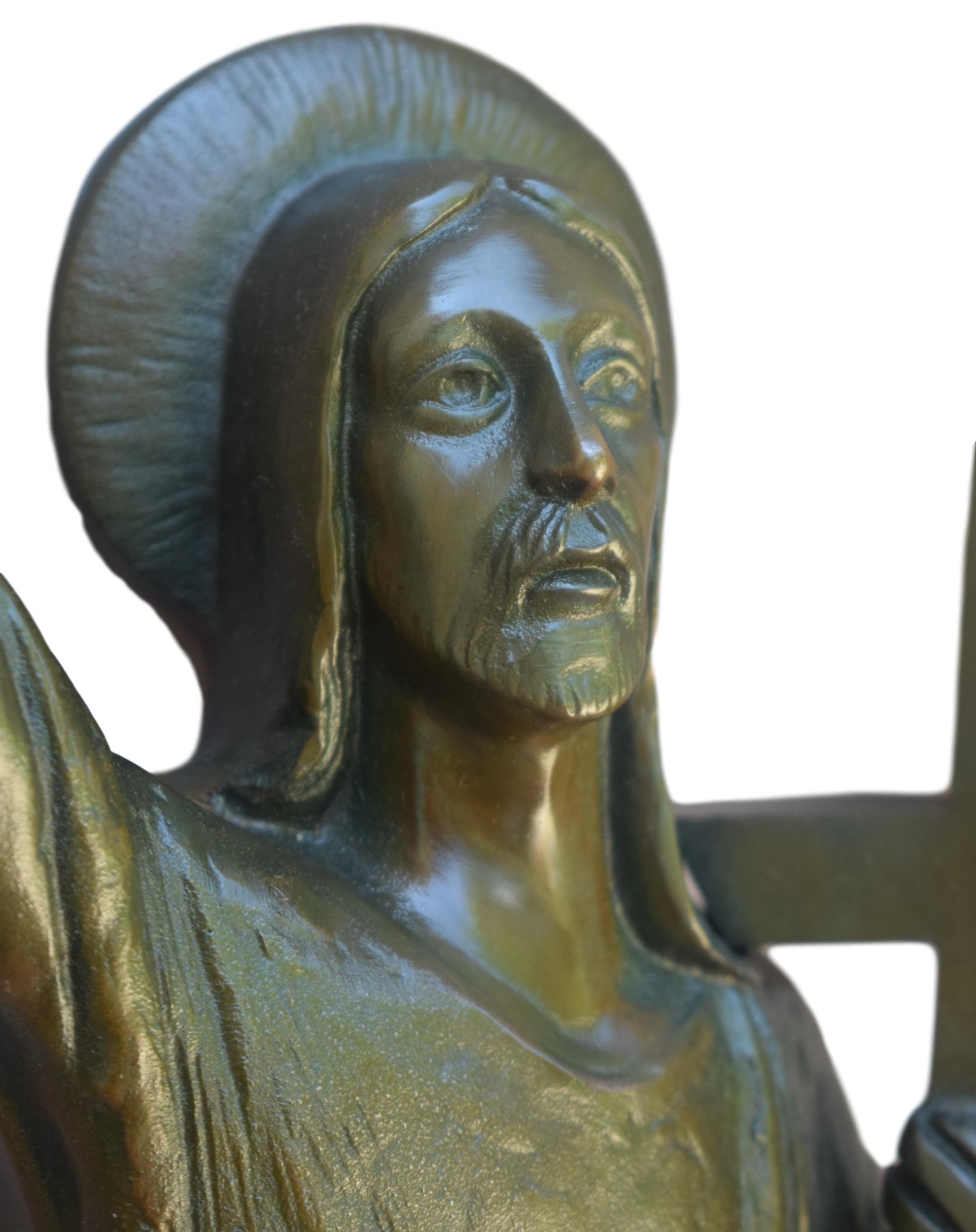 Art Deco Bronze Jesus Statue - Charmantiques