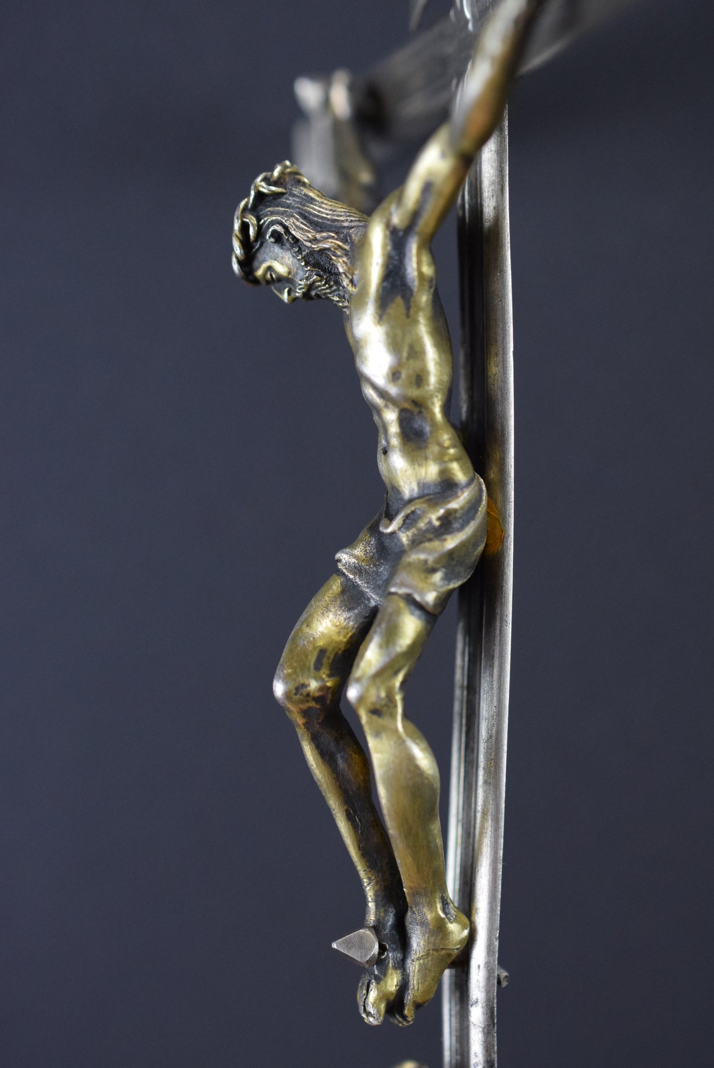 RARE Antique French 19th.C Bronze Wall Crucifix Cross
