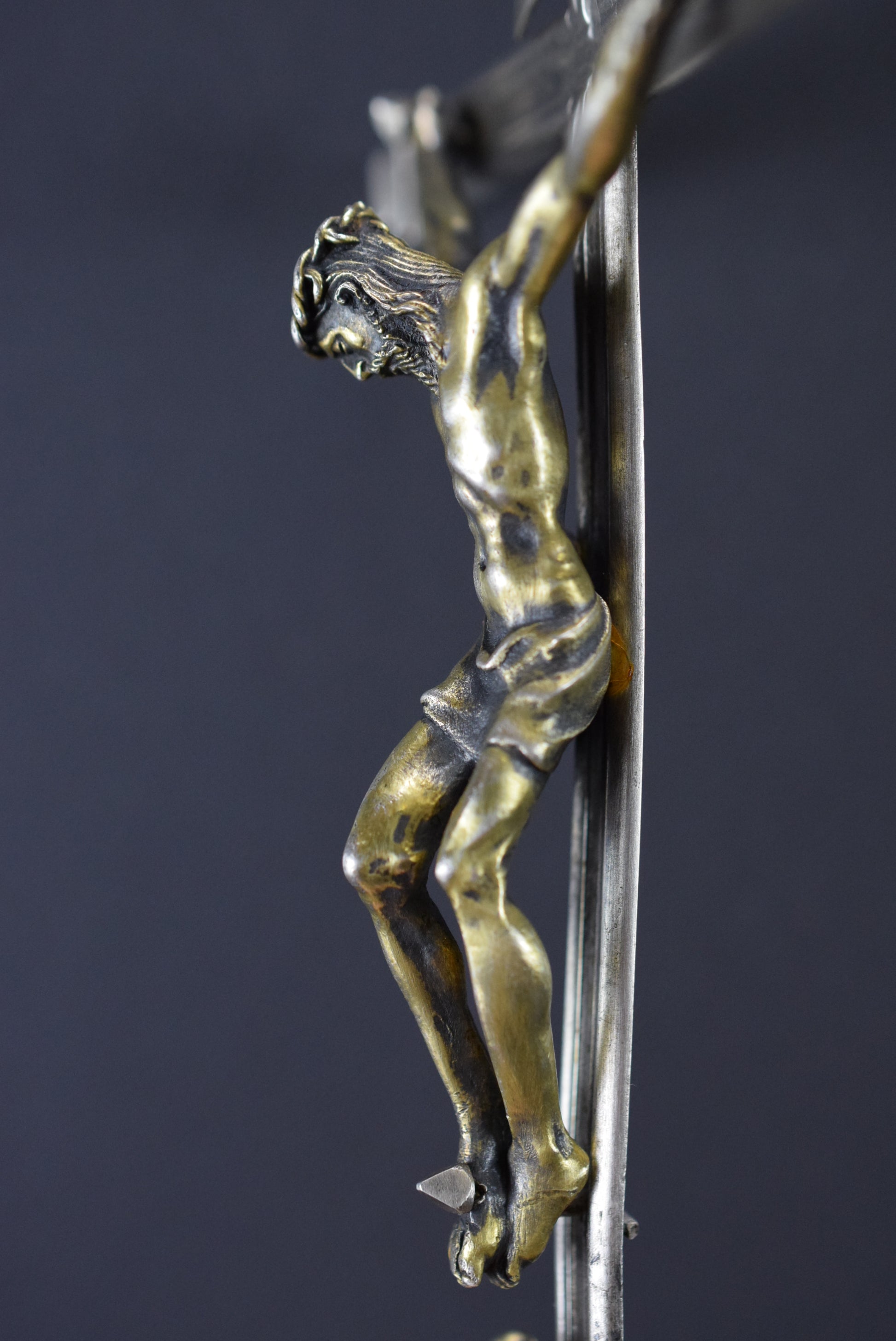 RARE Antique French 19th.C Bronze Wall Crucifix Cross