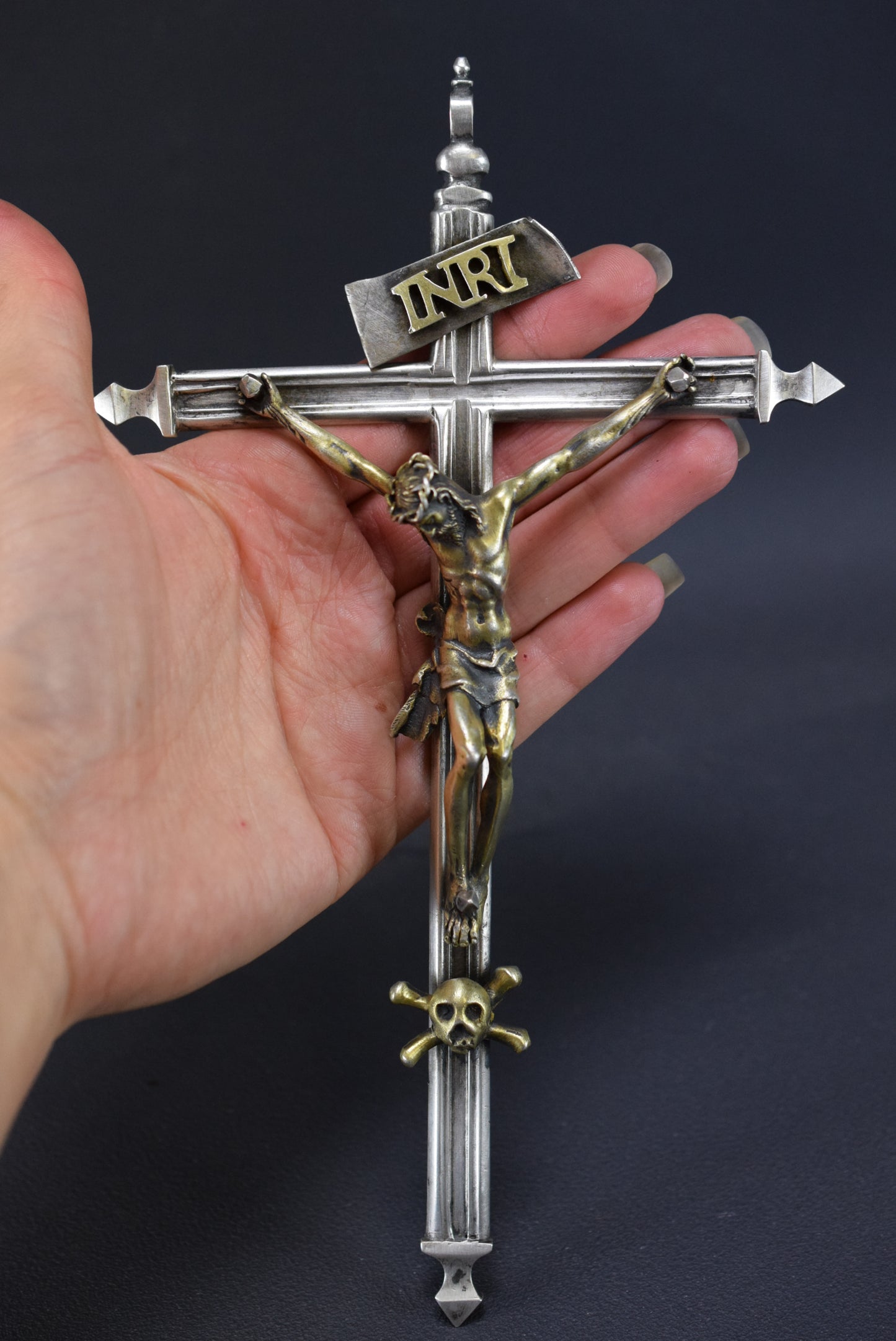 RARE Antique French 19th.C Bronze Wall Crucifix Cross