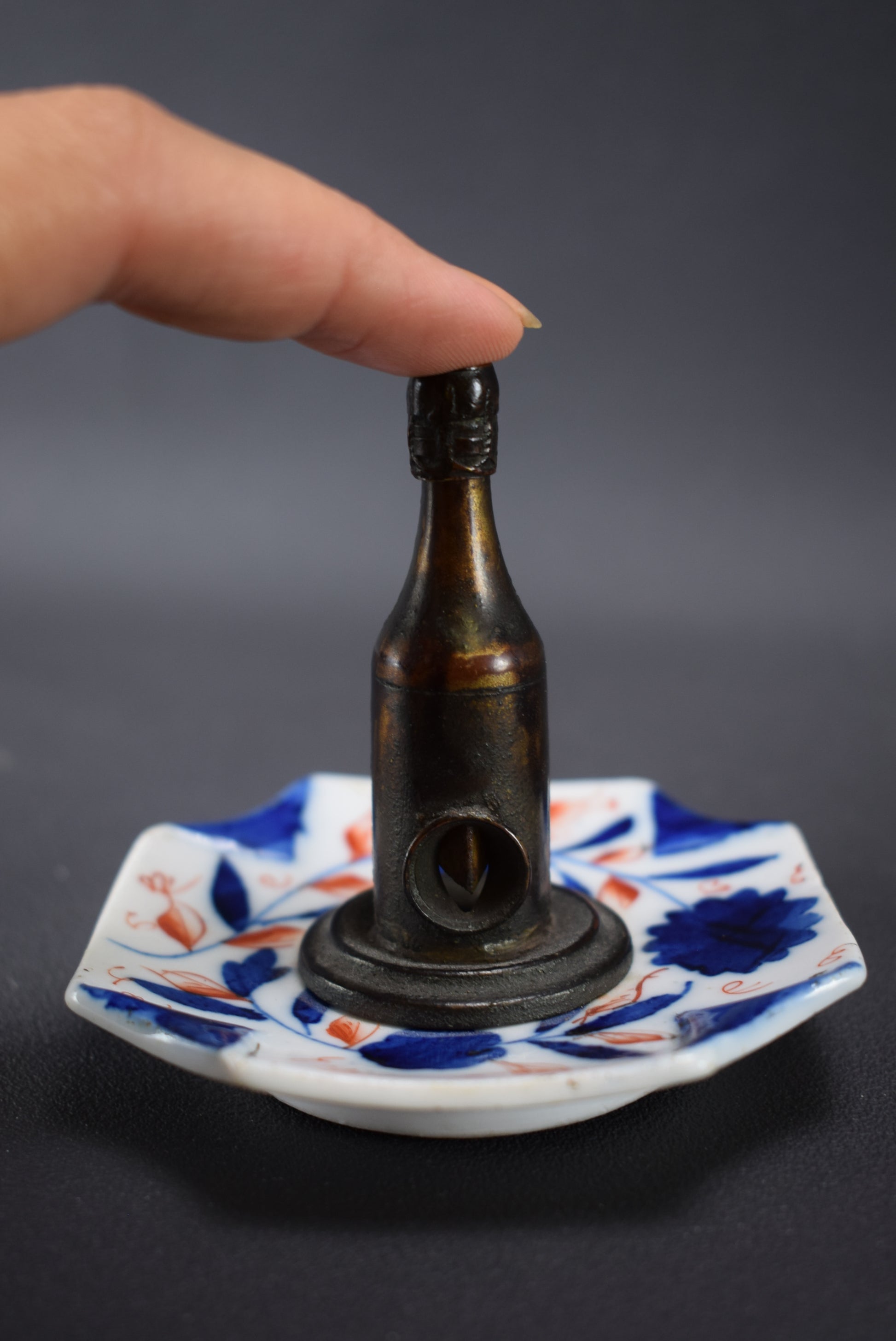 Rare French Antique Bayeux Porcelain Cigar Cutter Champagne Bottle