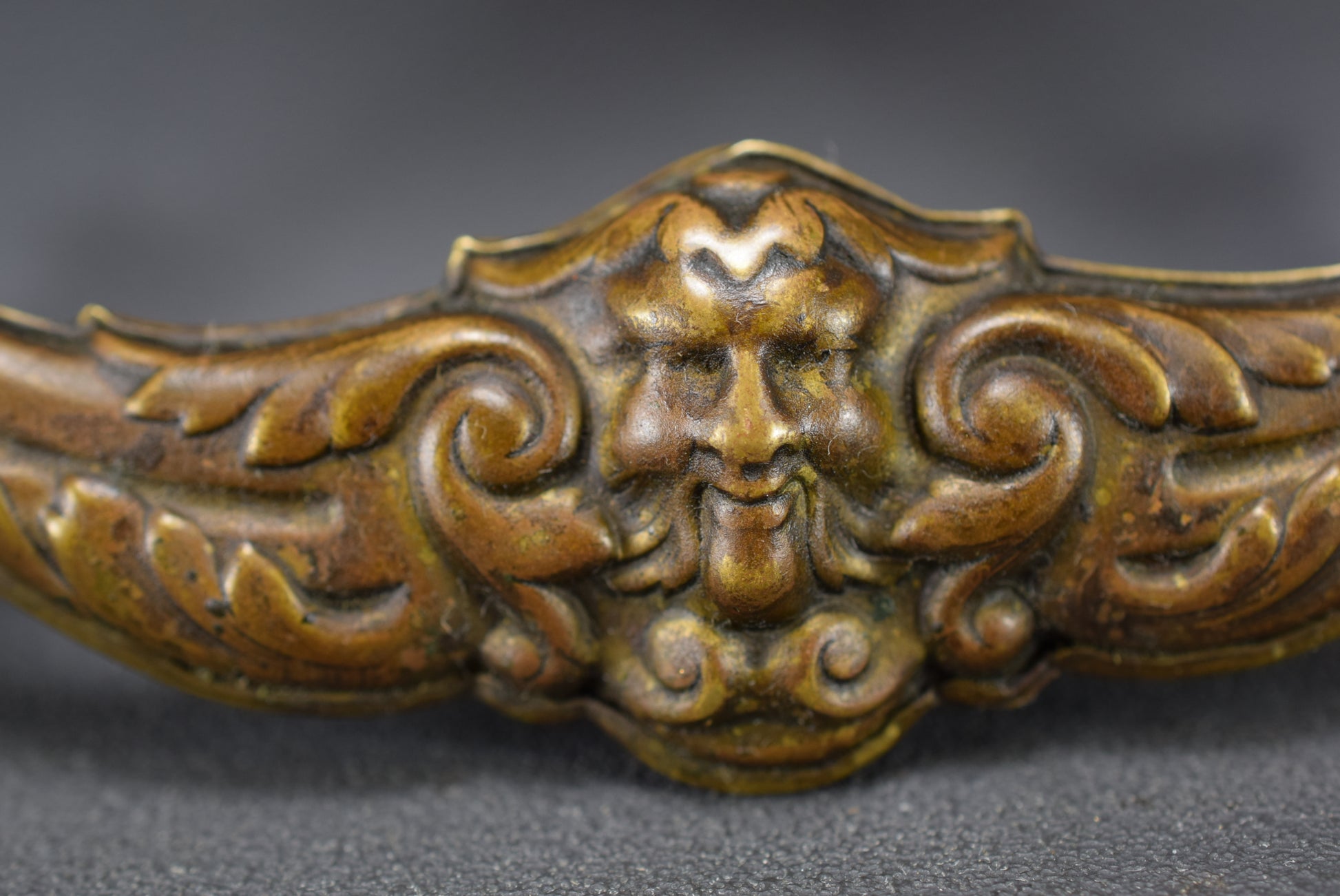 Vintage Pair of Face Green Man Pull Handles Repurpose Hardware