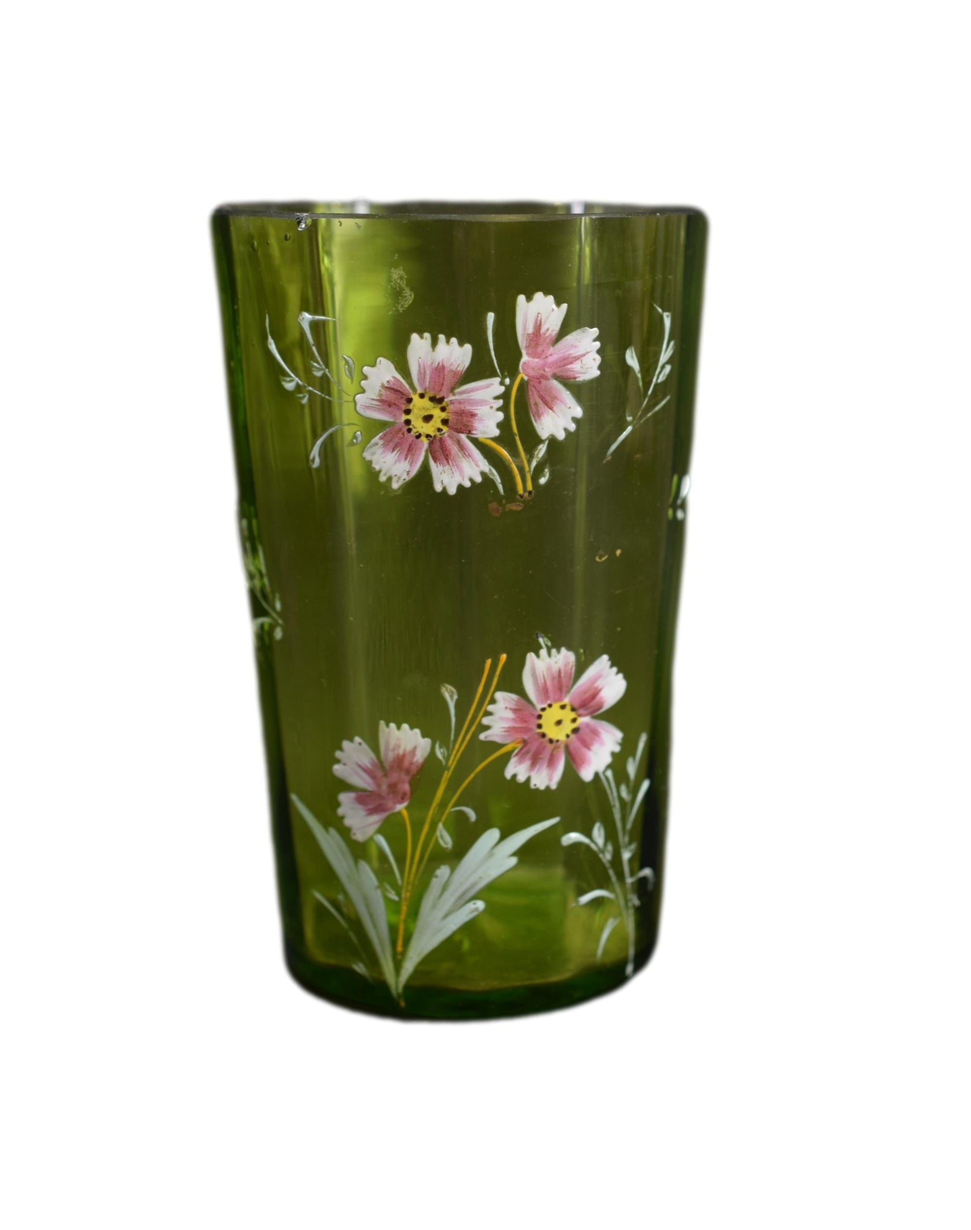Antique French Enameled Green Glass Goblet