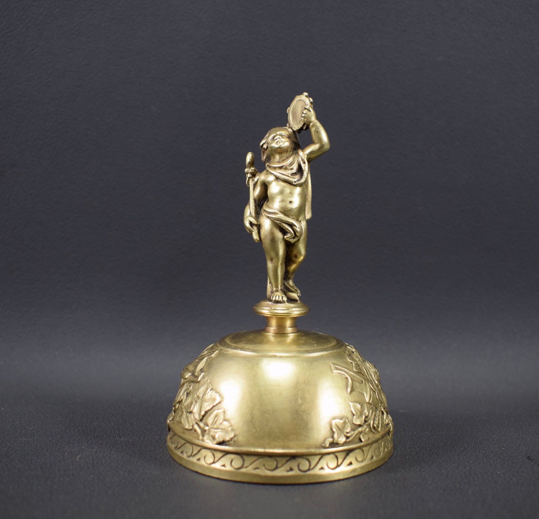 Vintage French Bronze table bell Cherubin Musician 19th