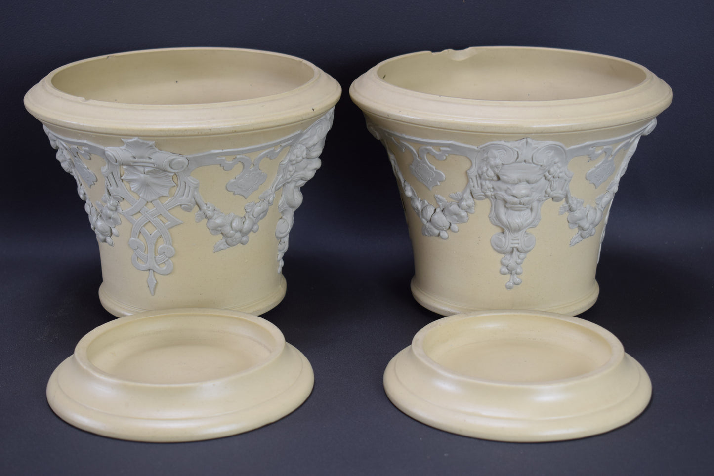 Sarreguemines Jasper Ware Cache Pots