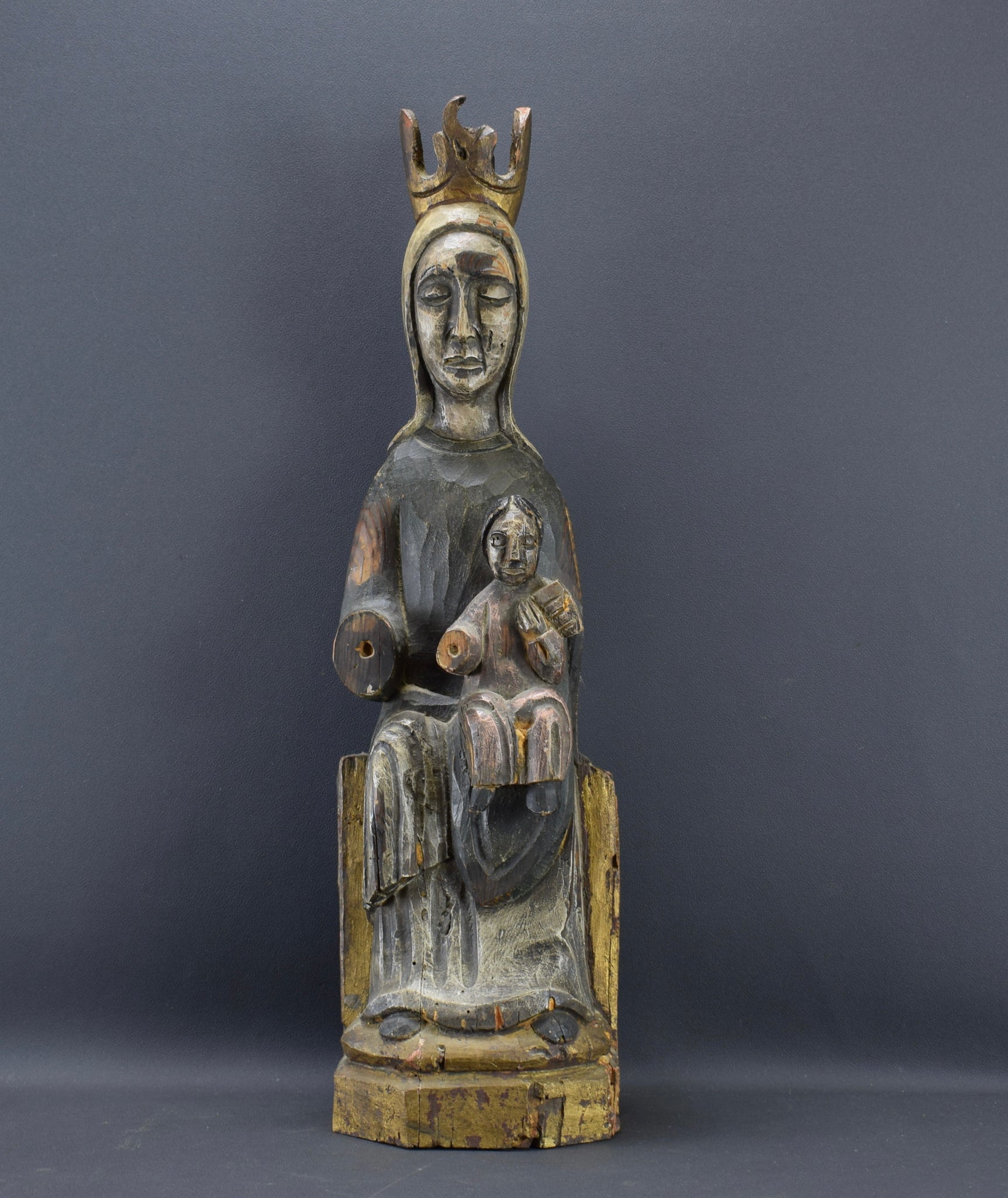 Madonna and Child Large Hand Carved Painted Wood Statue Jesus Mary