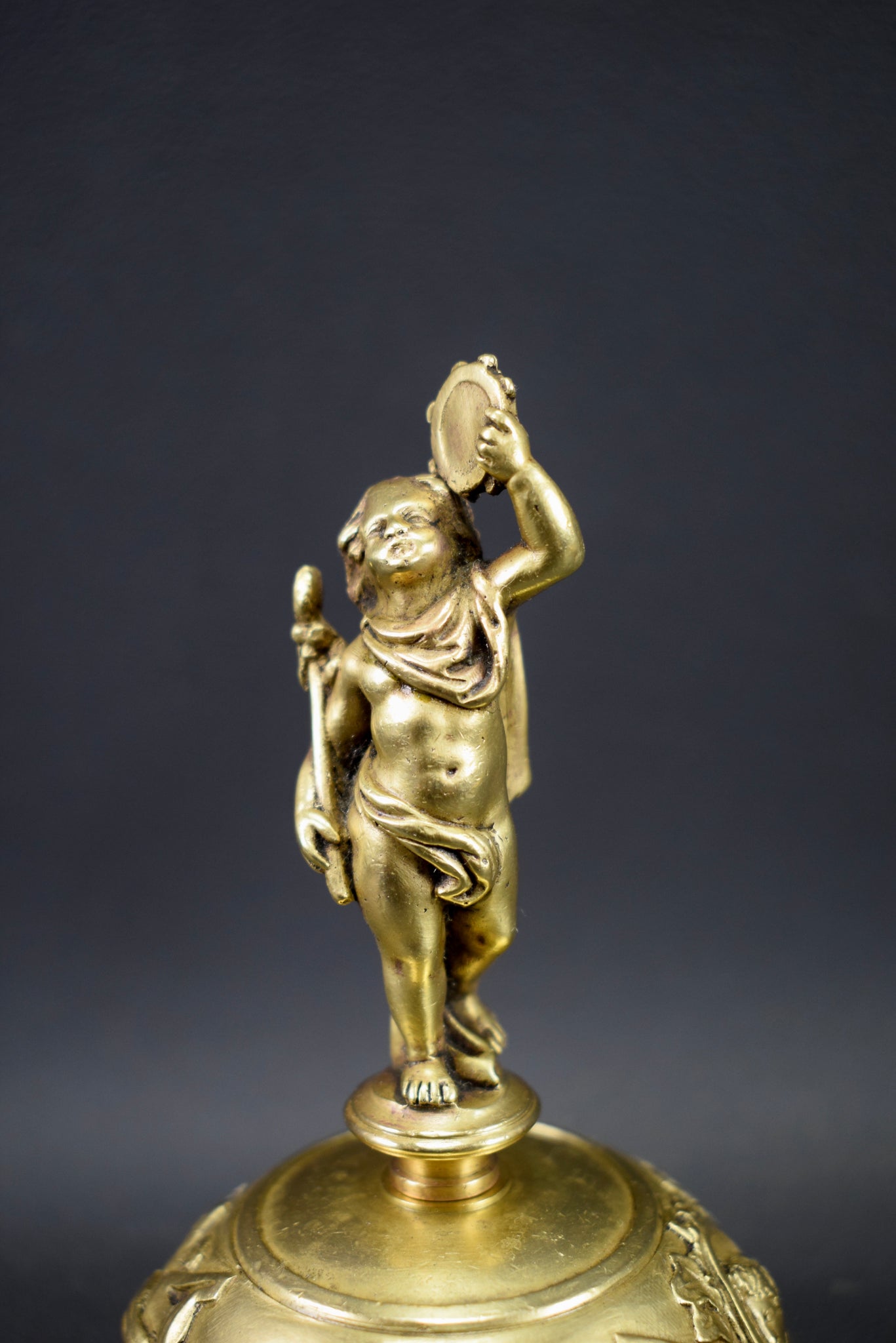 Vintage French Bronze table bell Cherubin Musician 19th