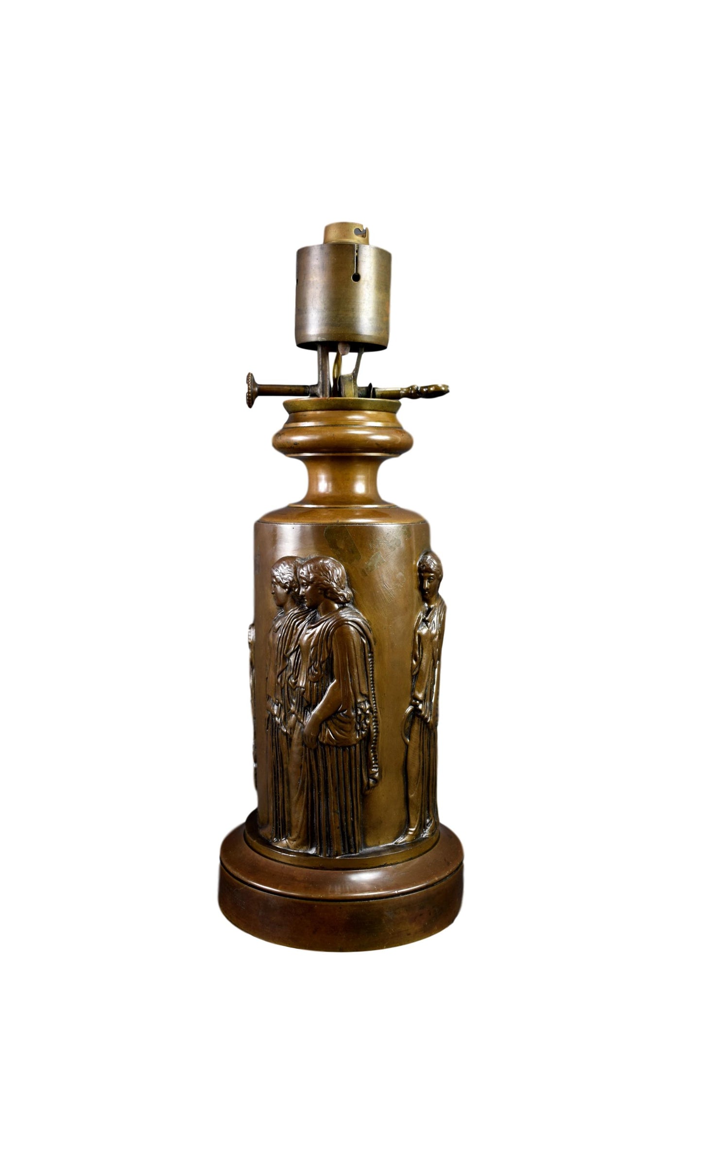 Ferdinand Barbedienne Antique French Bronze Electrified Oil Lamp Base