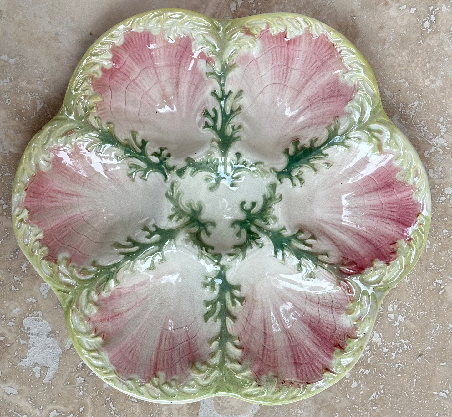 Assiette Algues Vertes et Coquillage Rose