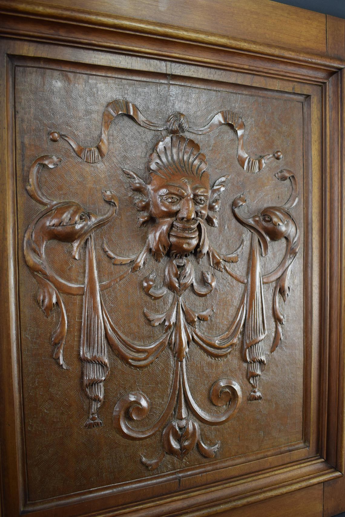 French Antique Hand Carved Wood Cupboard Chimera Head and Mascaron 19th