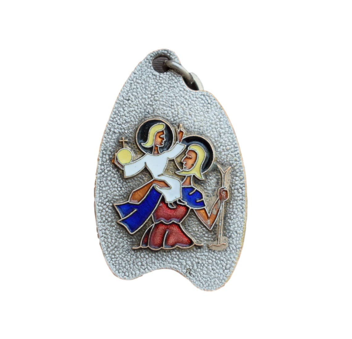 Saint Christopher Medal Cloisonne Enamel Pendant Vintage