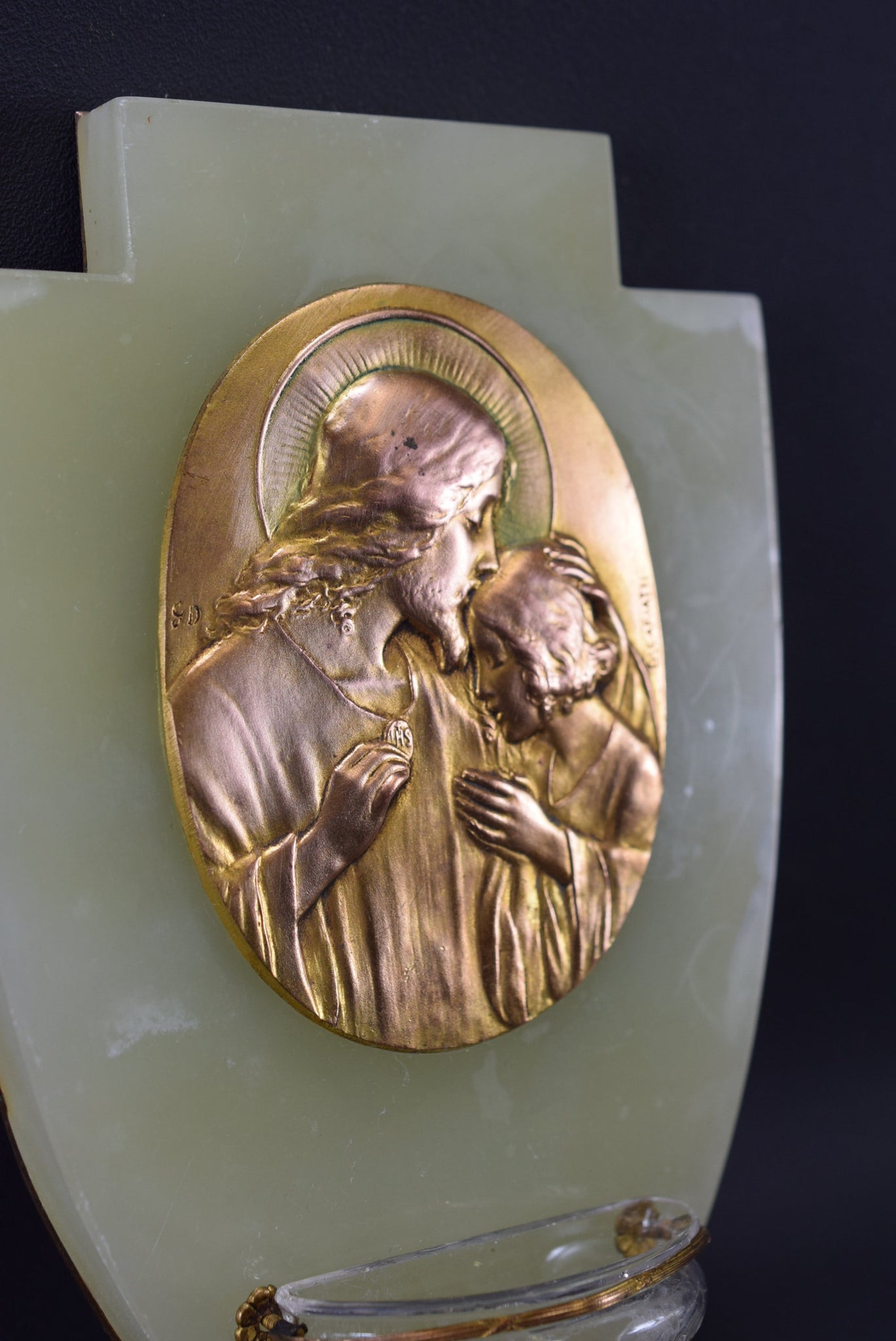 Art Deco Communion Holy Water Font, French Jesus Christ Religious Wall Hanging
