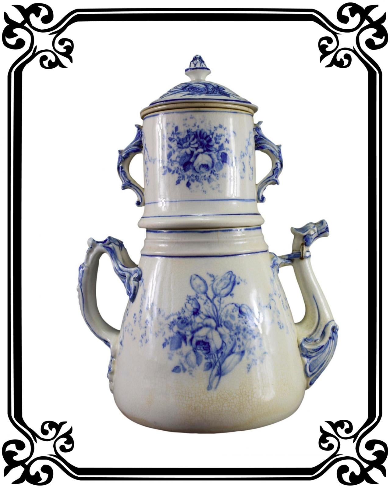 Vintage French Antique Rare large earthenware coffee pot 19th