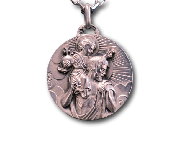 Antique Finish Sterling Silver 12mm St Christopher Pendant With Optional  Engraving and Chain